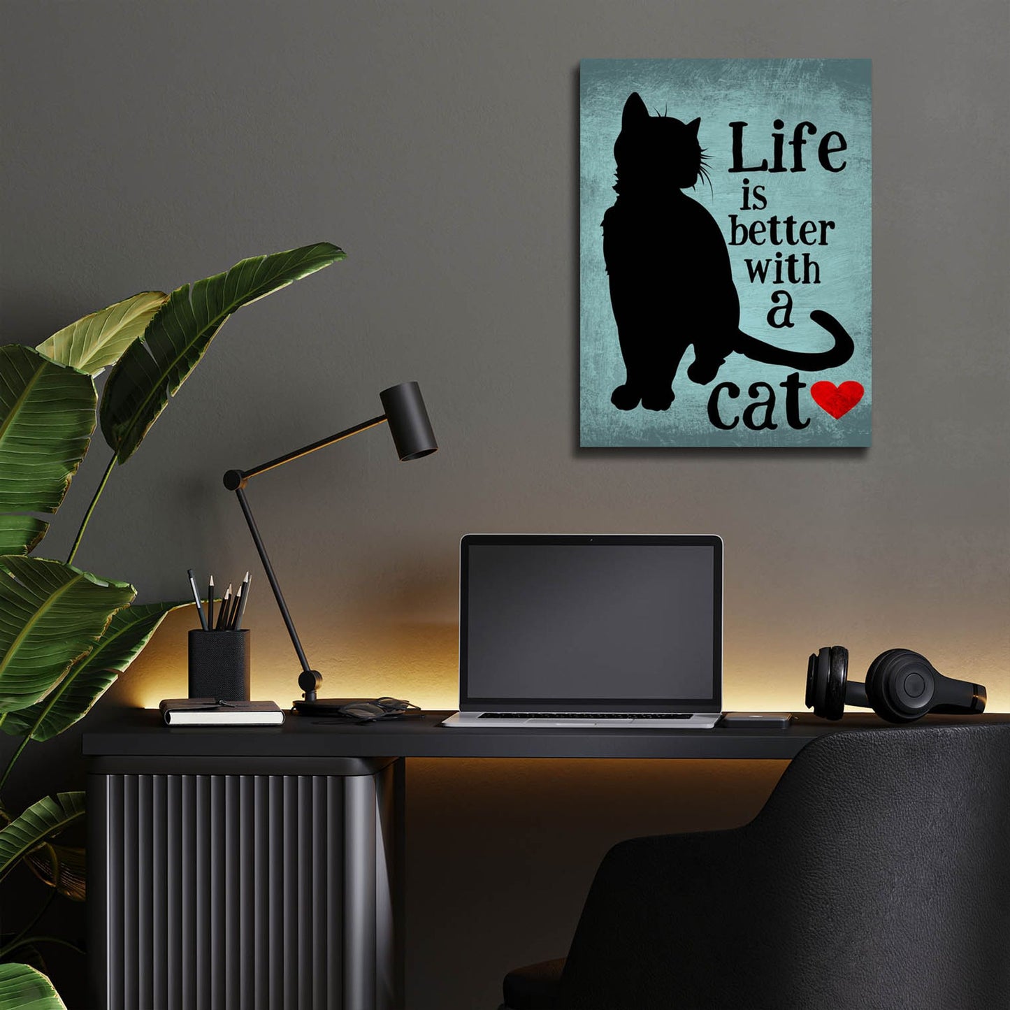 Epic Art 'Life Is Better With A Cat Blue' by Ginger Oliphant, Acrylic Glass Wall Art,12x16