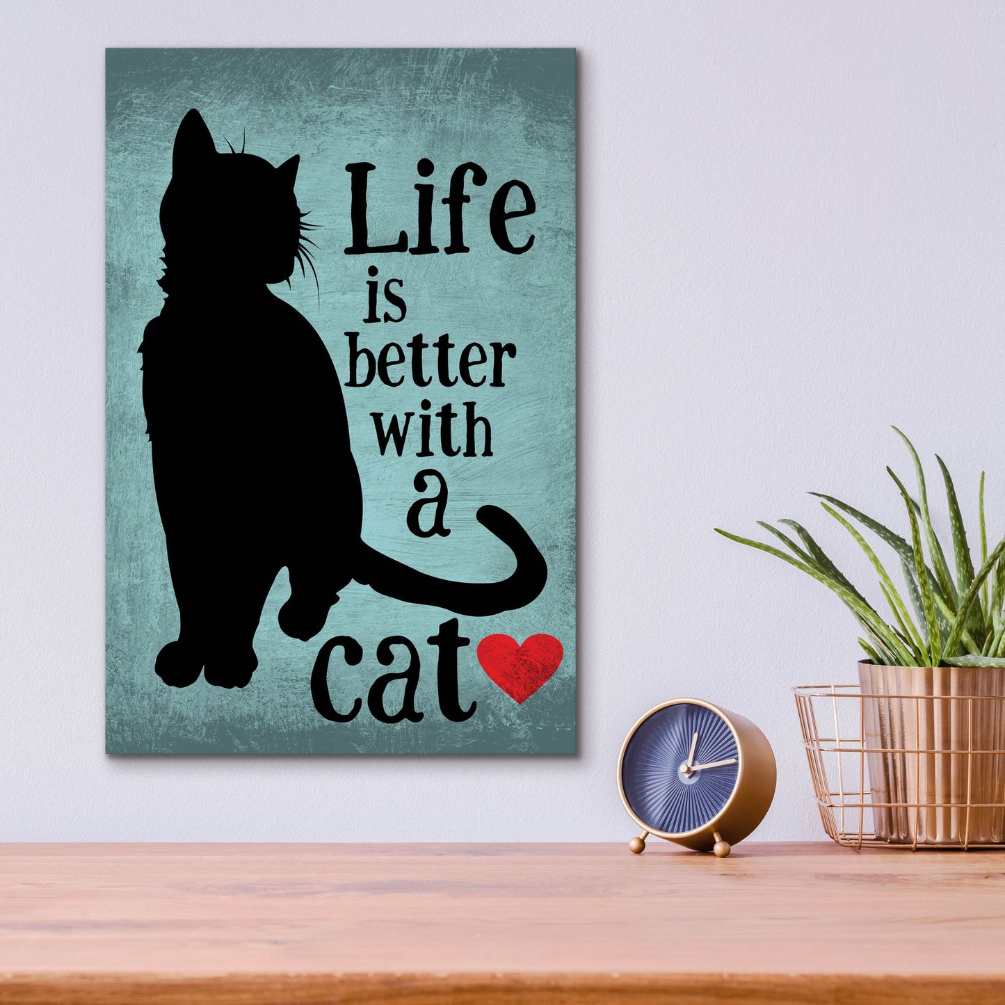 Epic Art 'Life Is Better With A Cat Blue' by Ginger Oliphant, Acrylic Glass Wall Art,12x16