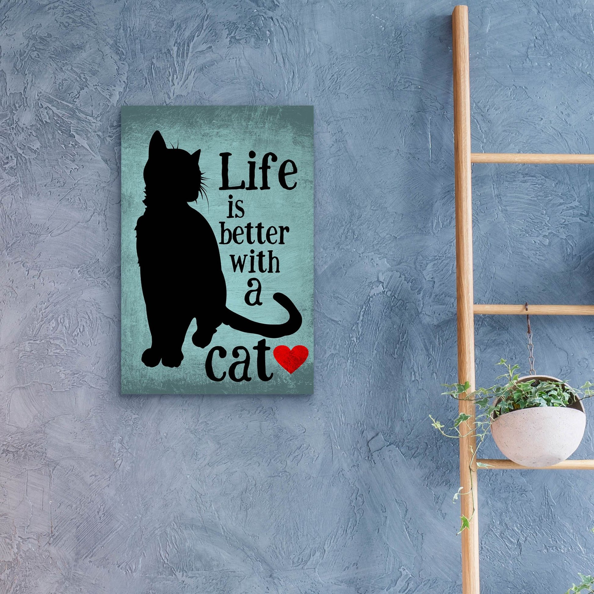 Epic Art 'Life Is Better With A Cat Blue' by Ginger Oliphant, Acrylic Glass Wall Art,16x24