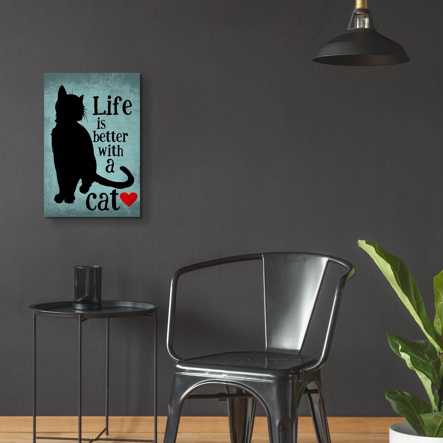 Epic Art 'Life Is Better With A Cat Blue' by Ginger Oliphant, Acrylic Glass Wall Art,16x24