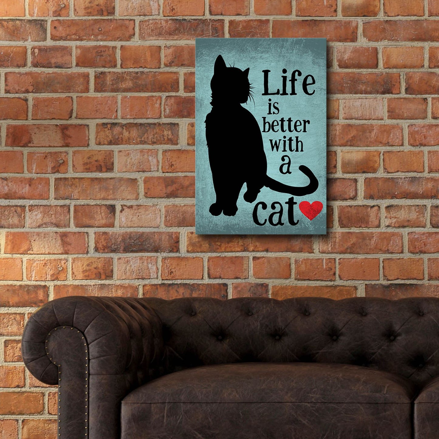 Epic Art 'Life Is Better With A Cat Blue' by Ginger Oliphant, Acrylic Glass Wall Art,16x24