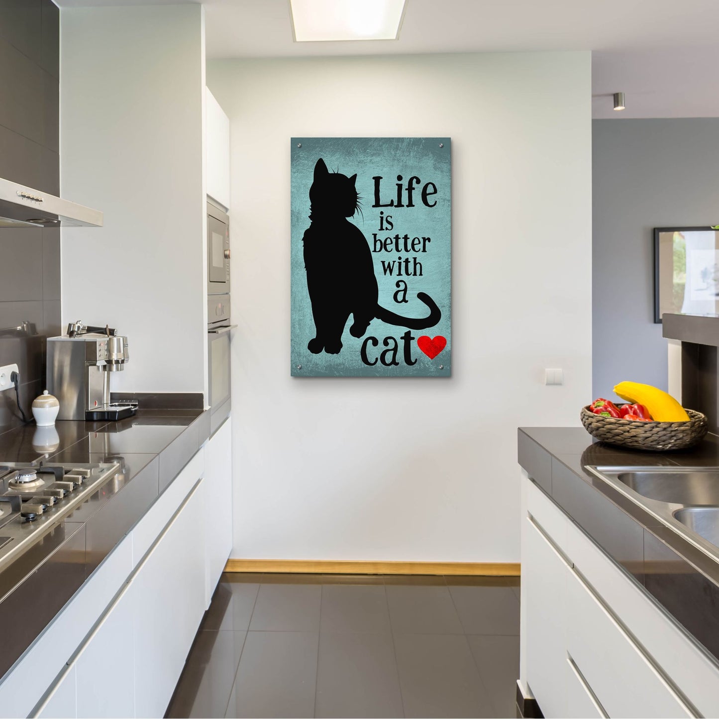 Epic Art 'Life Is Better With A Cat Blue' by Ginger Oliphant, Acrylic Glass Wall Art,24x36