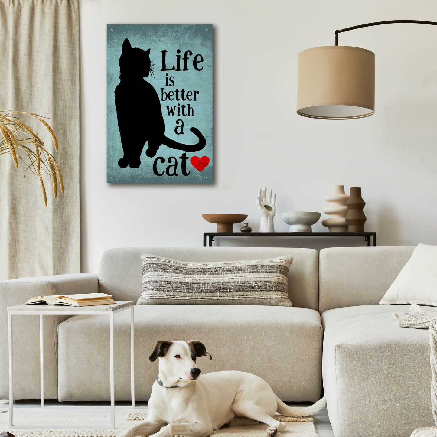 Epic Art 'Life Is Better With A Cat Blue' by Ginger Oliphant, Acrylic Glass Wall Art,24x36