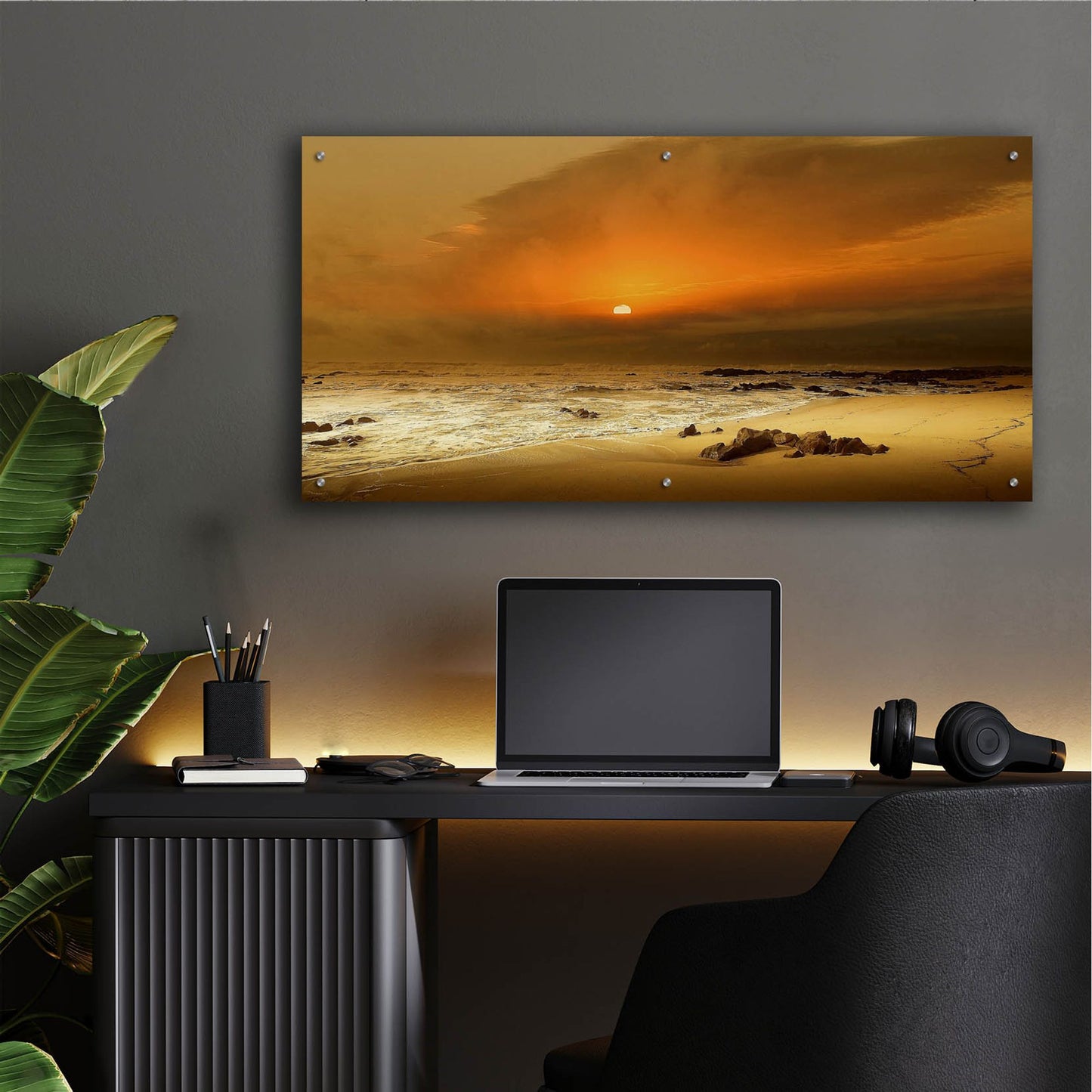 Epic Art 'The Beach' by Goncalves, Acrylic Glass Wall Art,48x24