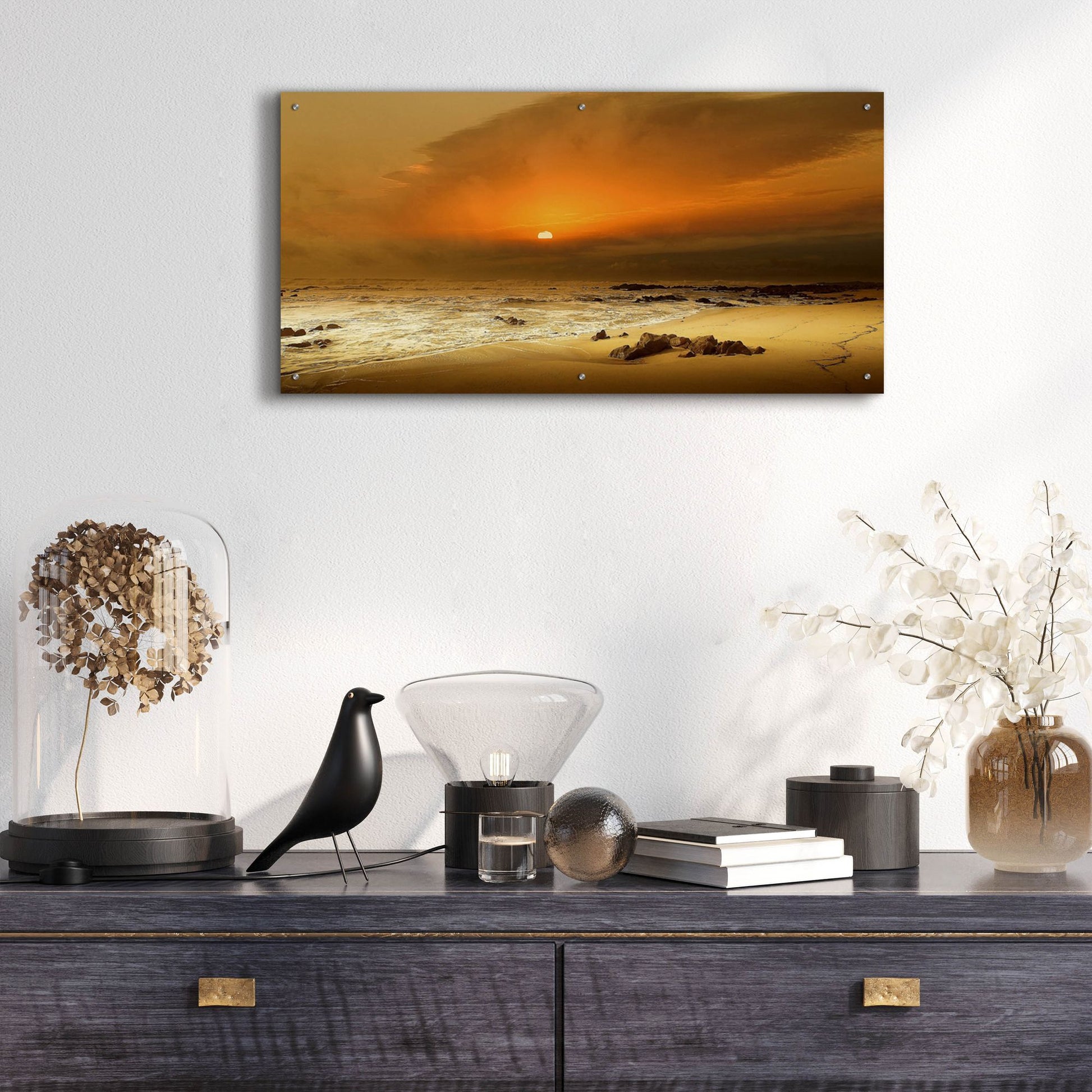 Epic Art 'The Beach' by Goncalves, Acrylic Glass Wall Art,48x24