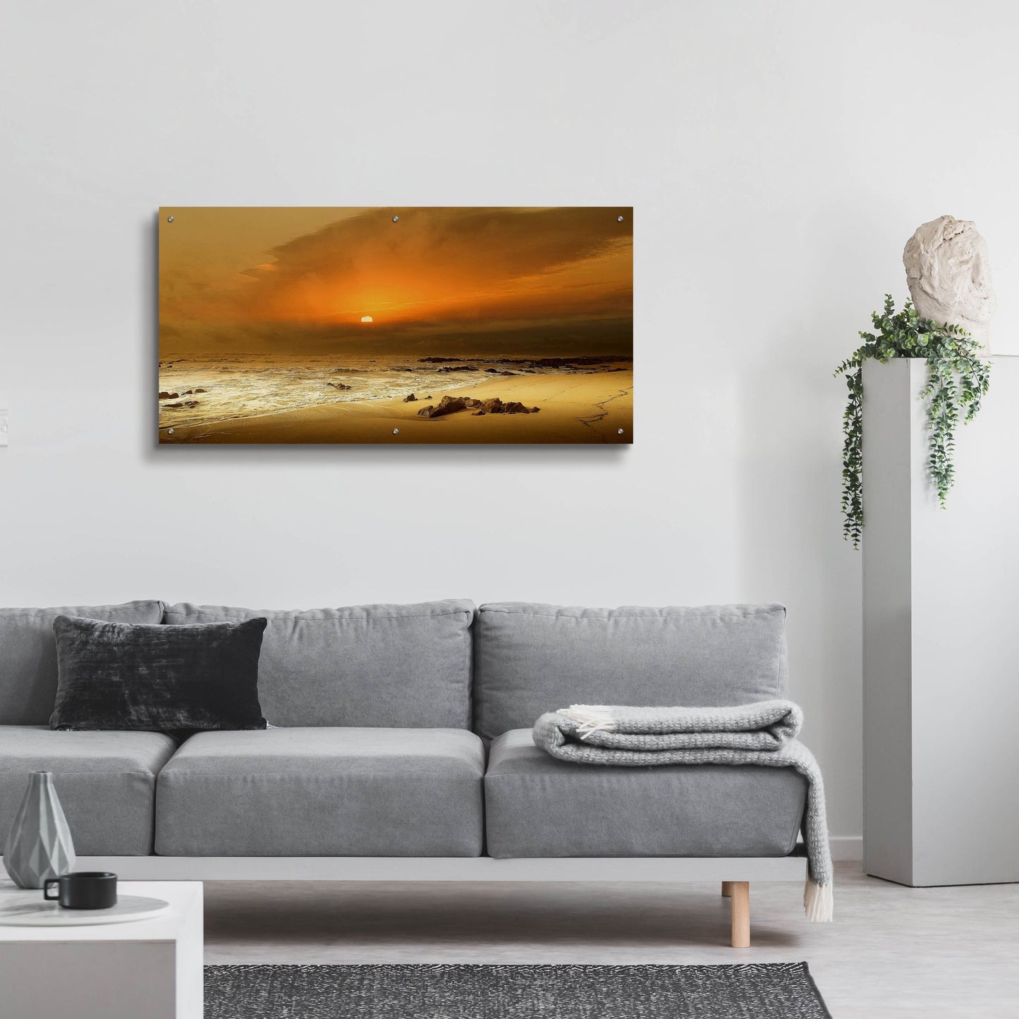 Epic Art 'The Beach' by Goncalves, Acrylic Glass Wall Art,48x24