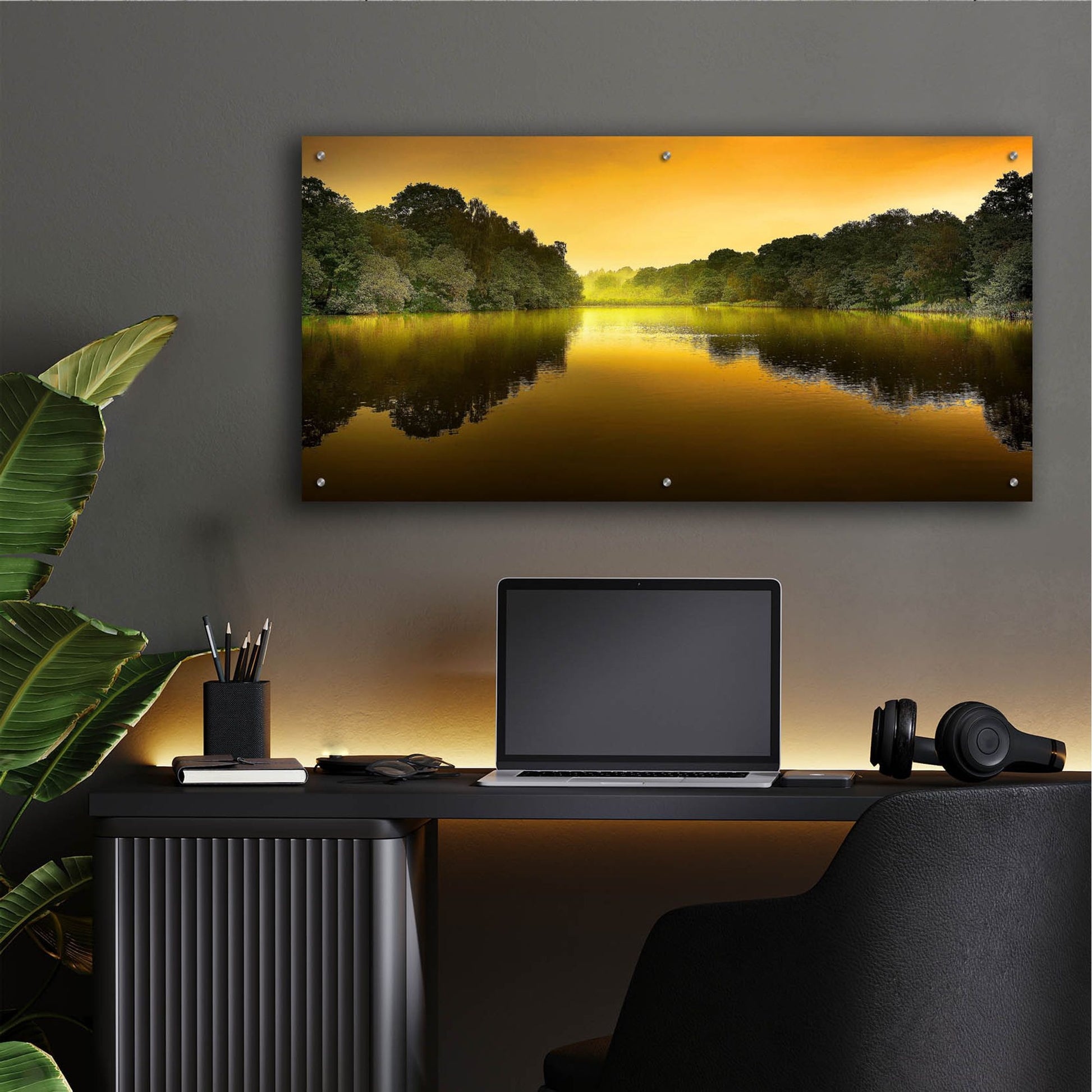 Epic Art 'The Lake' by Goncalves, Acrylic Glass Wall Art,48x24