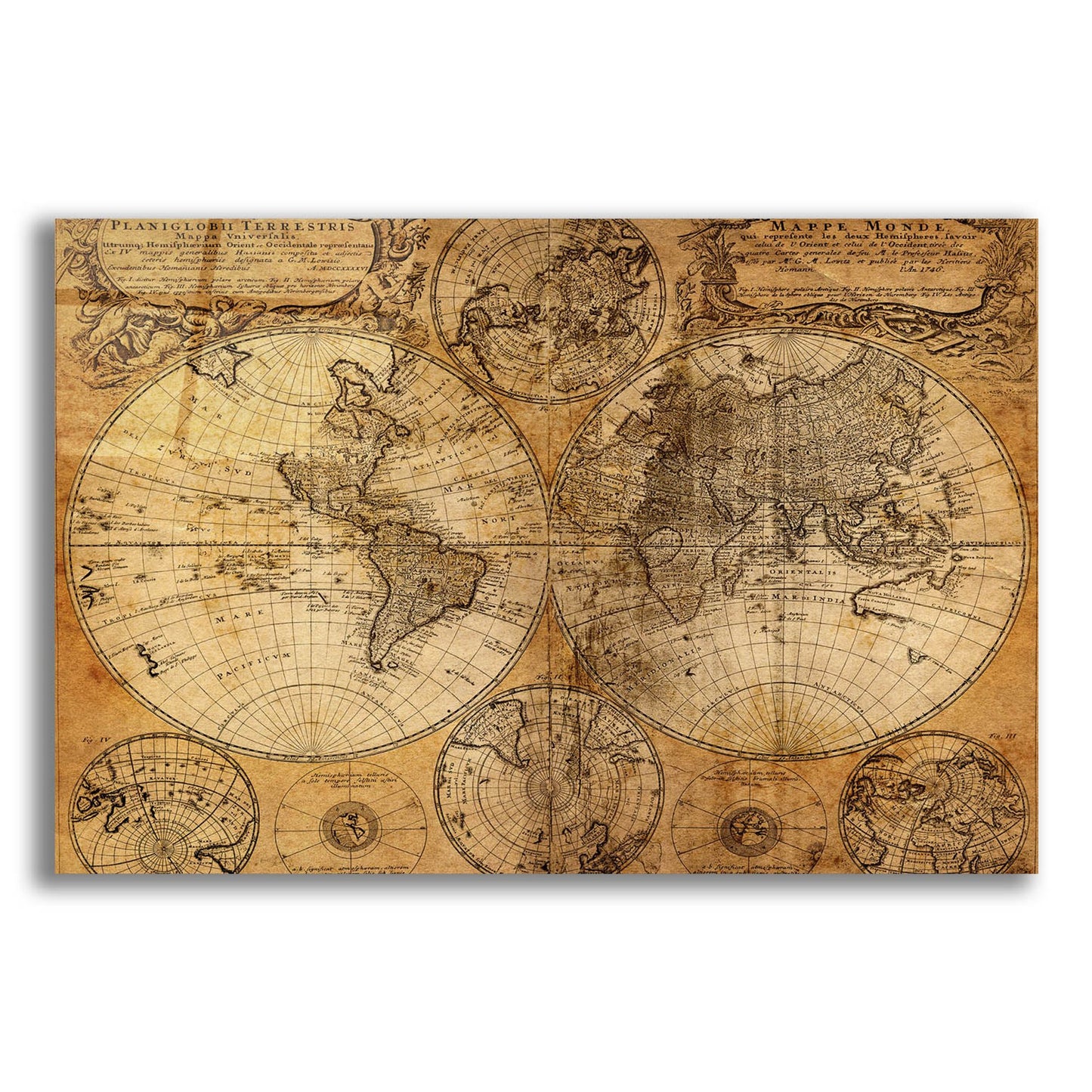 Epic Art 'Vintage Map' by Graphinc, Acrylic Glass Wall Art,24x16