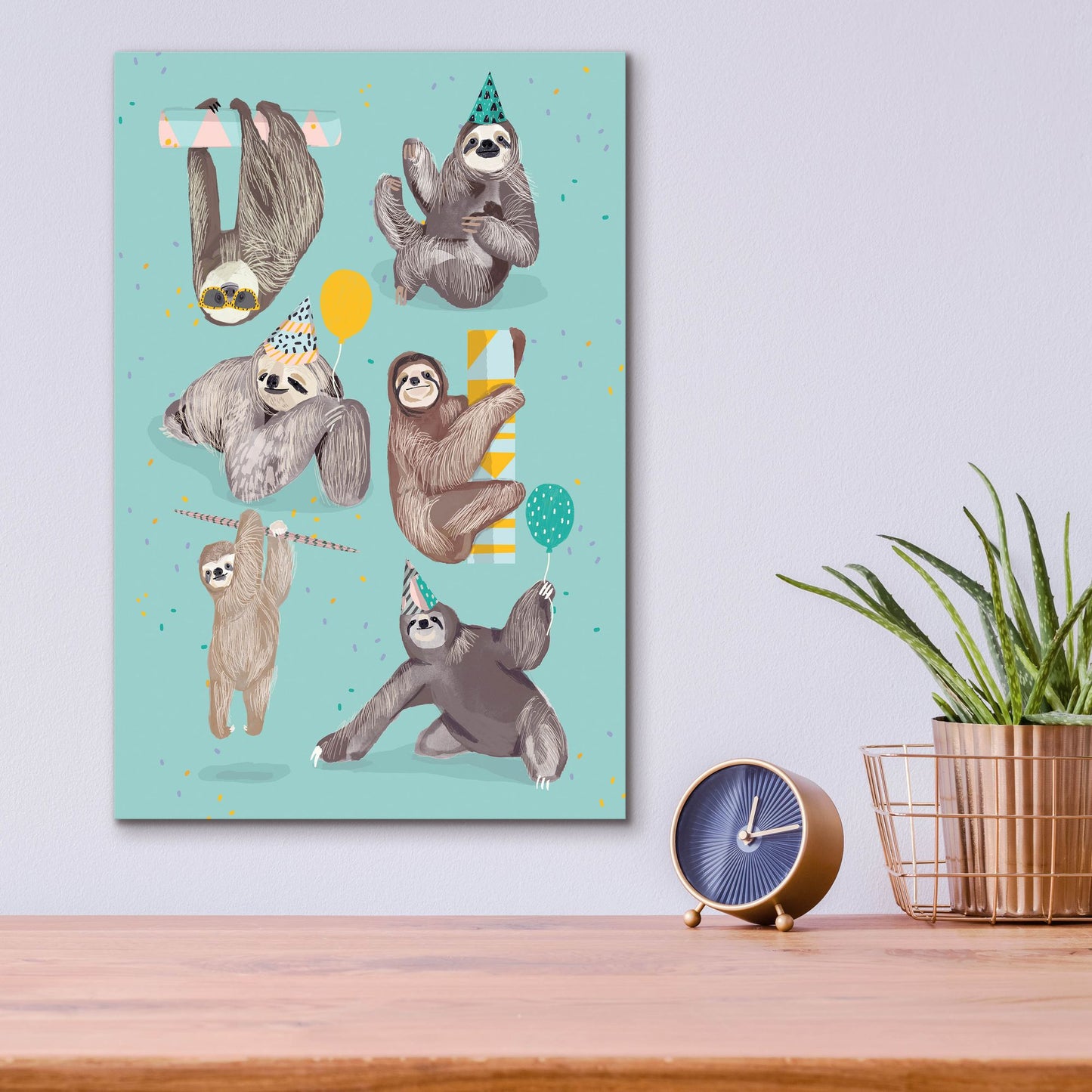 Epic Art 'Party With Sloths' by Hanna Melin, Acrylic Glass Wall Art,12x16