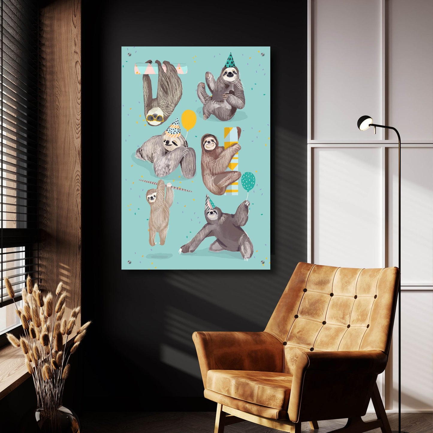 Epic Art 'Party With Sloths' by Hanna Melin, Acrylic Glass Wall Art,24x36