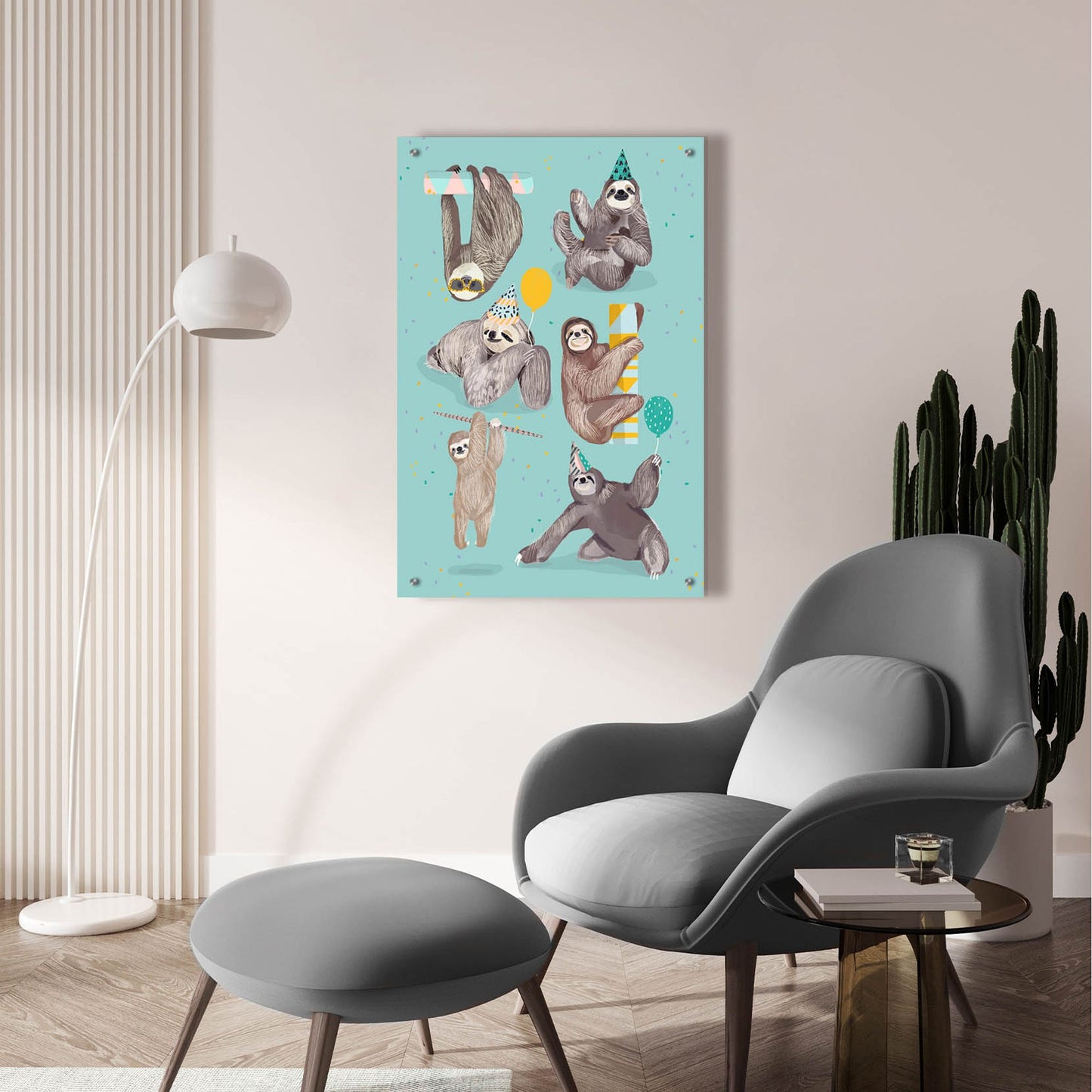 Epic Art 'Party With Sloths' by Hanna Melin, Acrylic Glass Wall Art,24x36