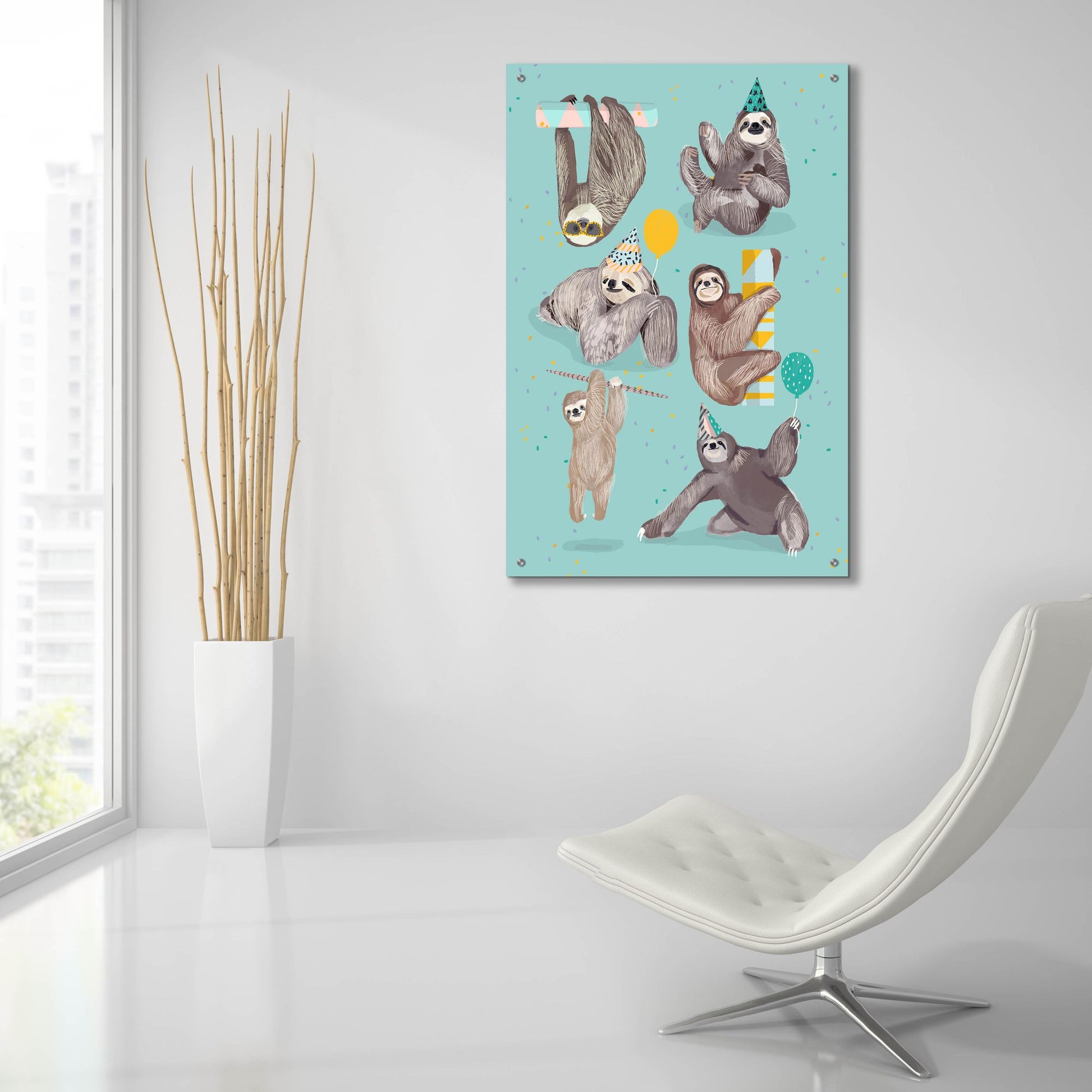 Epic Art 'Party With Sloths' by Hanna Melin, Acrylic Glass Wall Art,24x36