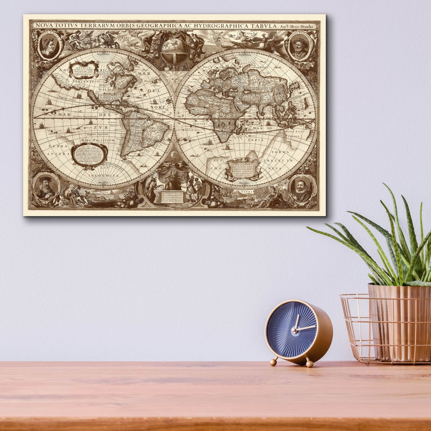 Epic Art 'Nova Totius Terrarum Orbis Tabula (Sepia)' by Hines, Acrylic Glass Wall Art,16x12