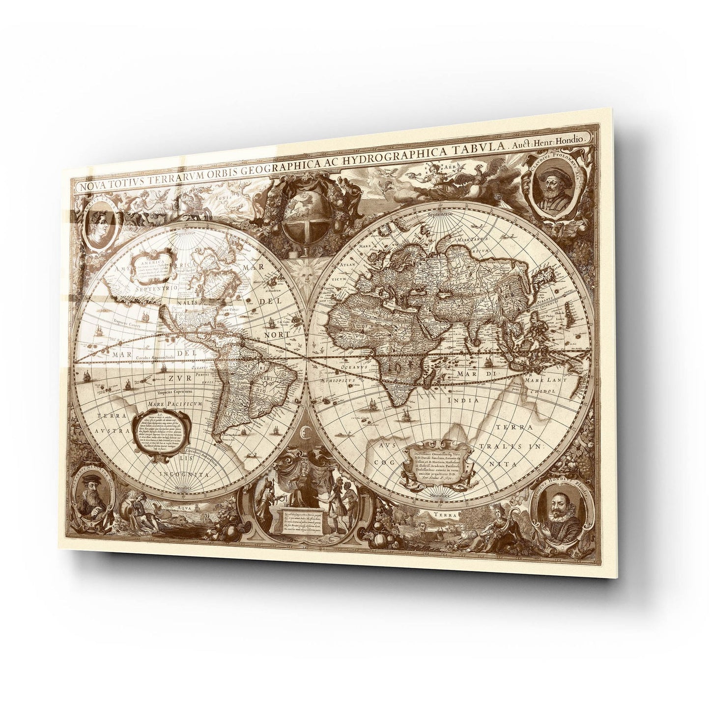 Epic Art 'Nova Totius Terrarum Orbis Tabula (Sepia)' by Hines, Acrylic Glass Wall Art,24x16