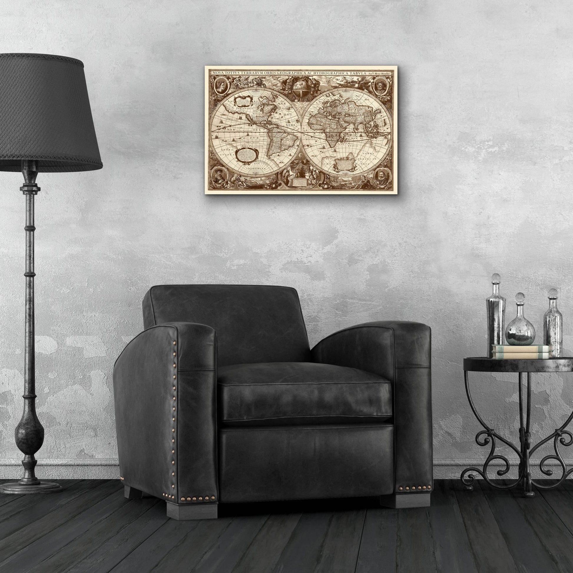 Epic Art 'Nova Totius Terrarum Orbis Tabula (Sepia)' by Hines, Acrylic Glass Wall Art,24x16