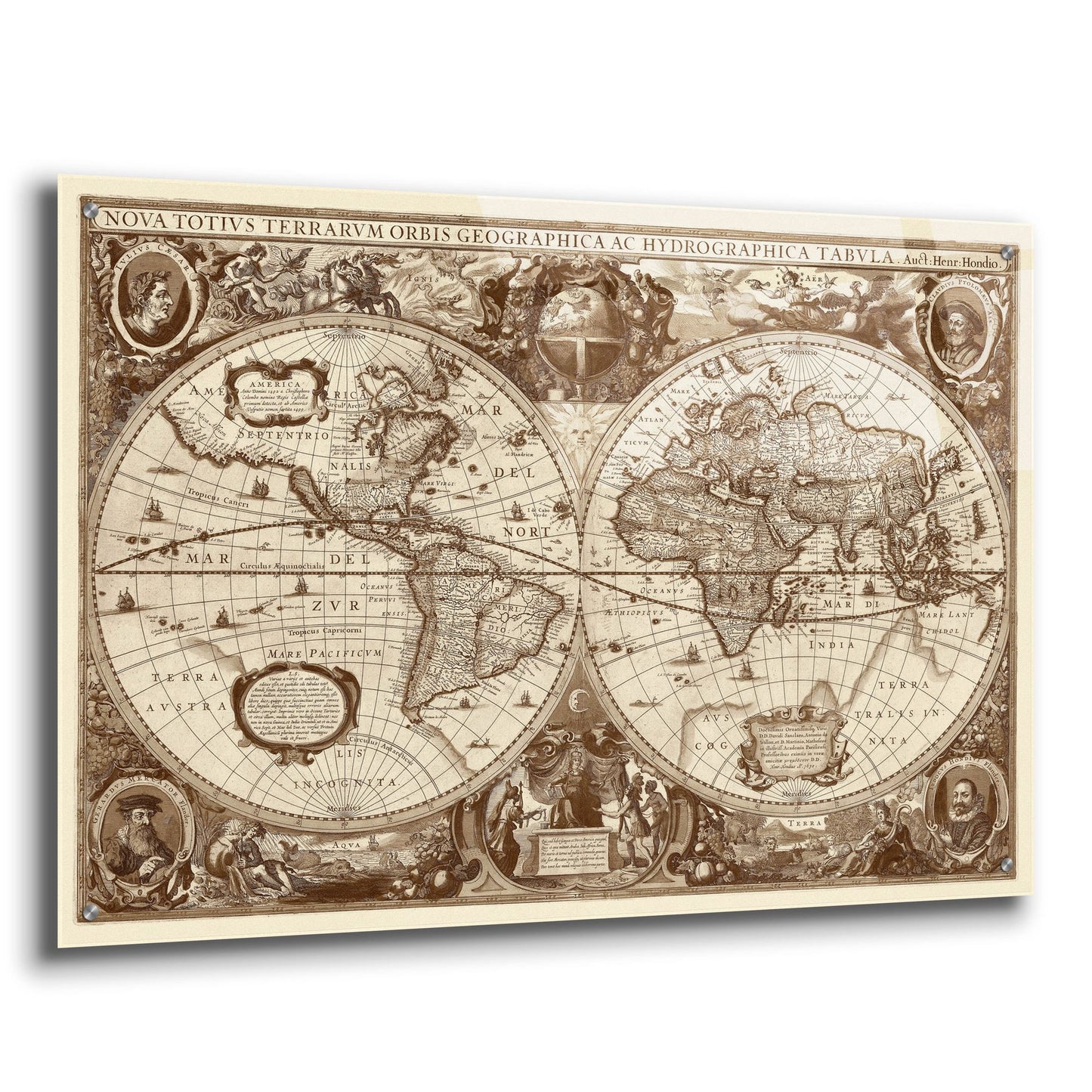 Epic Art 'Nova Totius Terrarum Orbis Tabula (Sepia)' by Hines, Acrylic Glass Wall Art,36x24