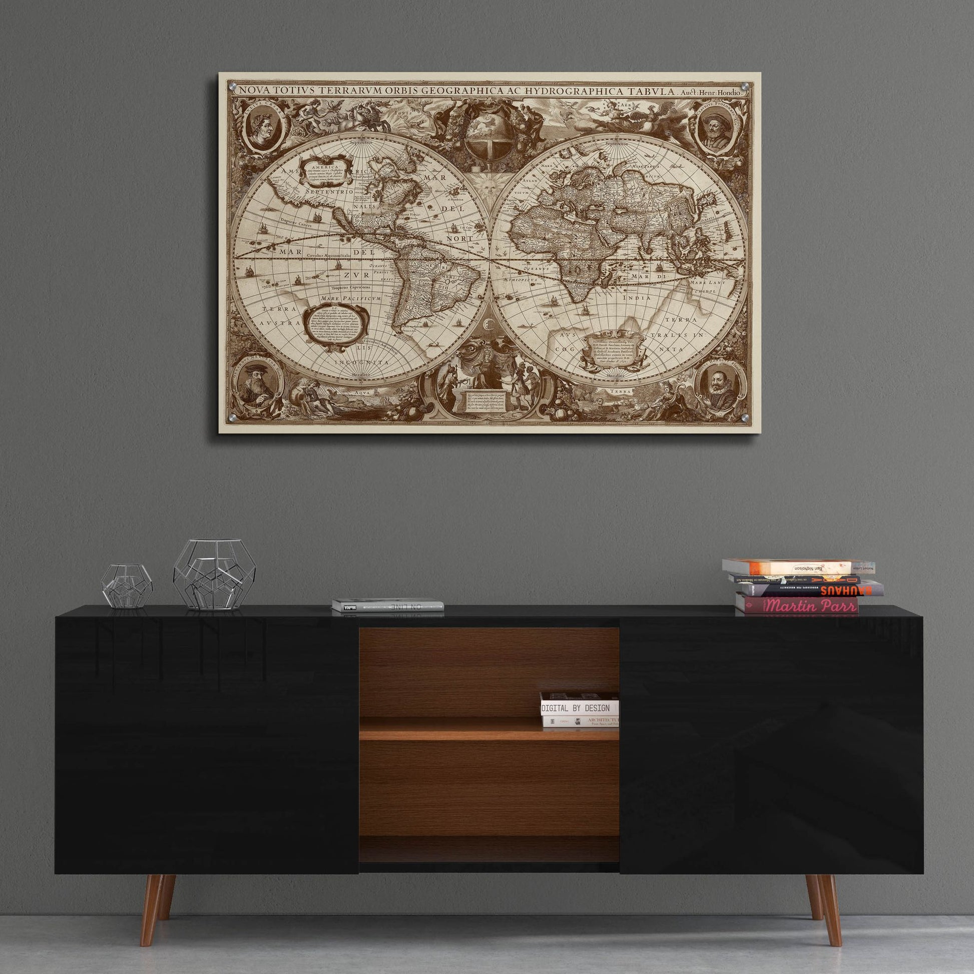 Epic Art 'Nova Totius Terrarum Orbis Tabula (Sepia)' by Hines, Acrylic Glass Wall Art,36x24