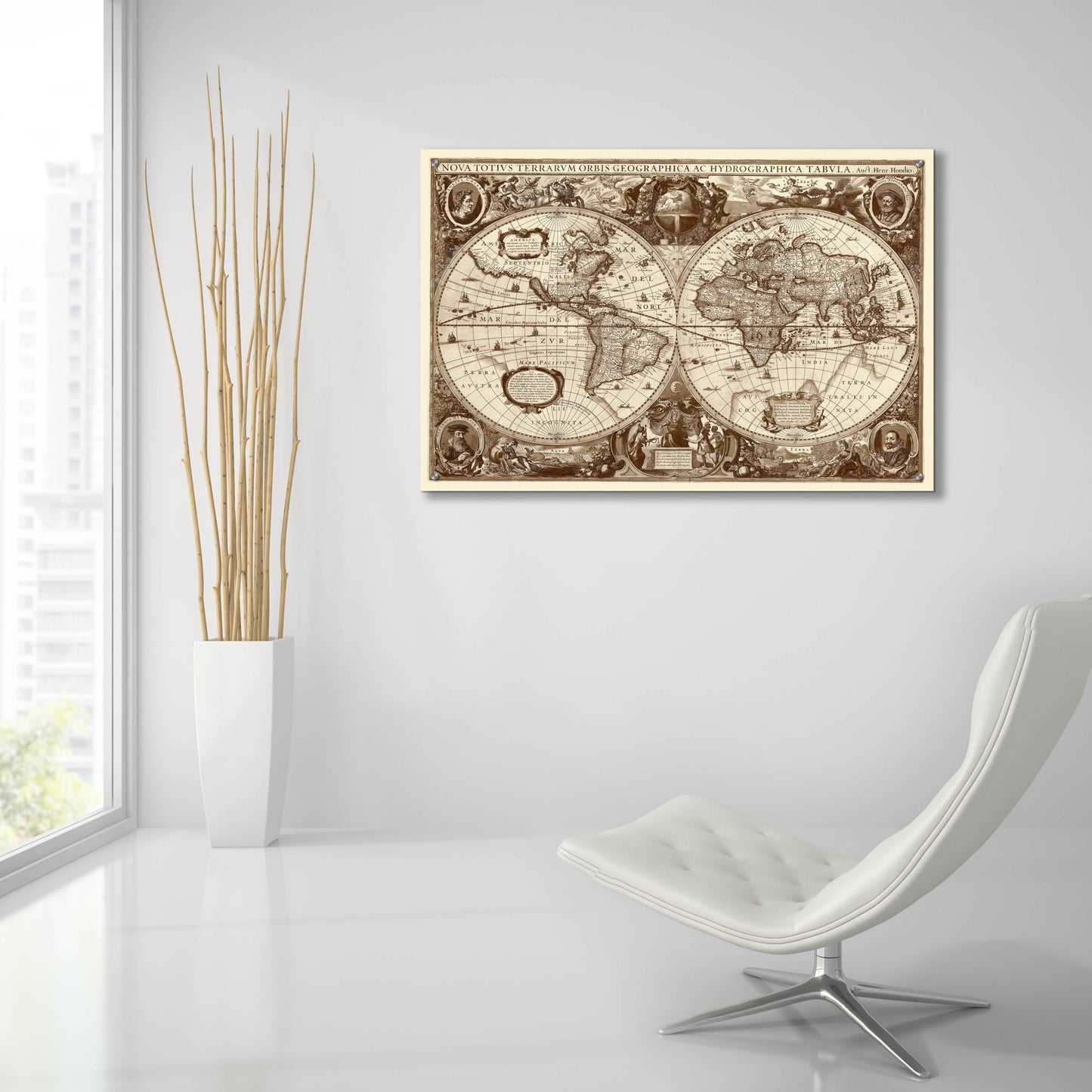 Epic Art 'Nova Totius Terrarum Orbis Tabula (Sepia)' by Hines, Acrylic Glass Wall Art,36x24