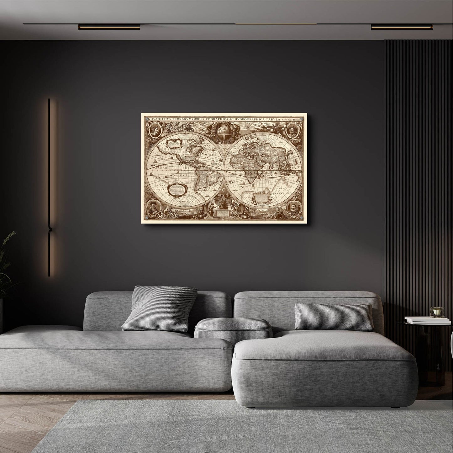 Epic Art 'Nova Totius Terrarum Orbis Tabula (Sepia)' by Hines, Acrylic Glass Wall Art,36x24