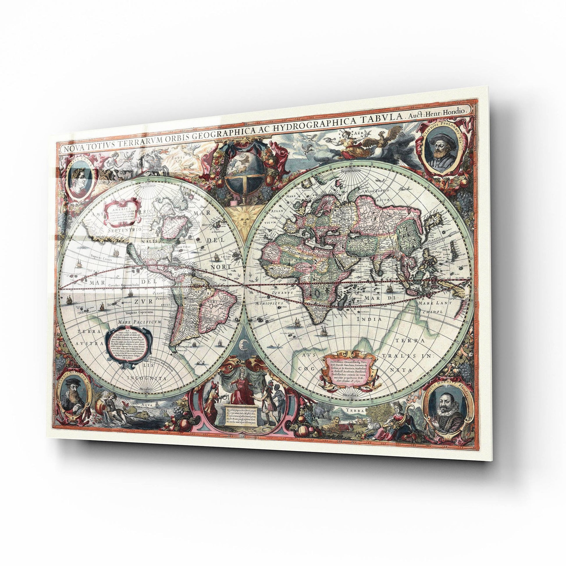 Epic Art 'Nova Totius Terrarum Orbis Tabula' by Hines, Acrylic Glass Wall Art,16x12