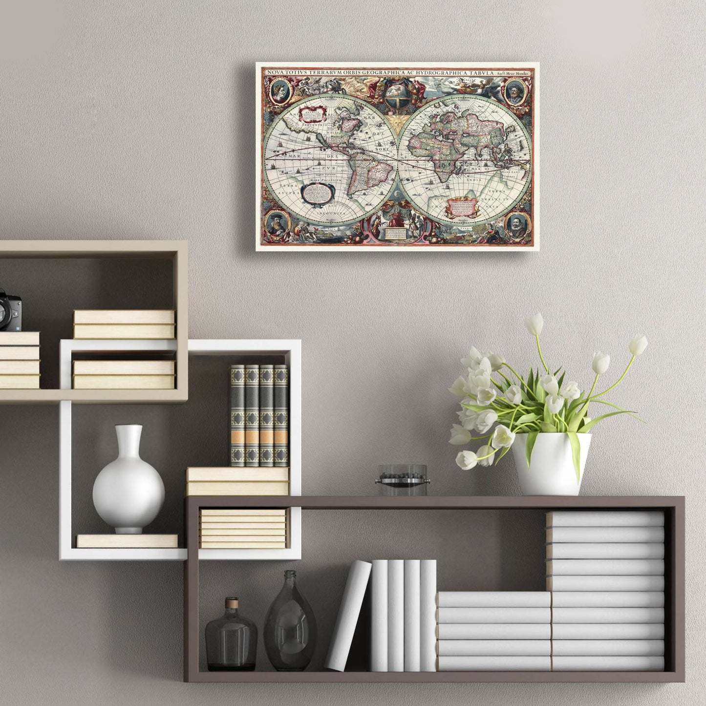 Epic Art 'Nova Totius Terrarum Orbis Tabula' by Hines, Acrylic Glass Wall Art,24x16