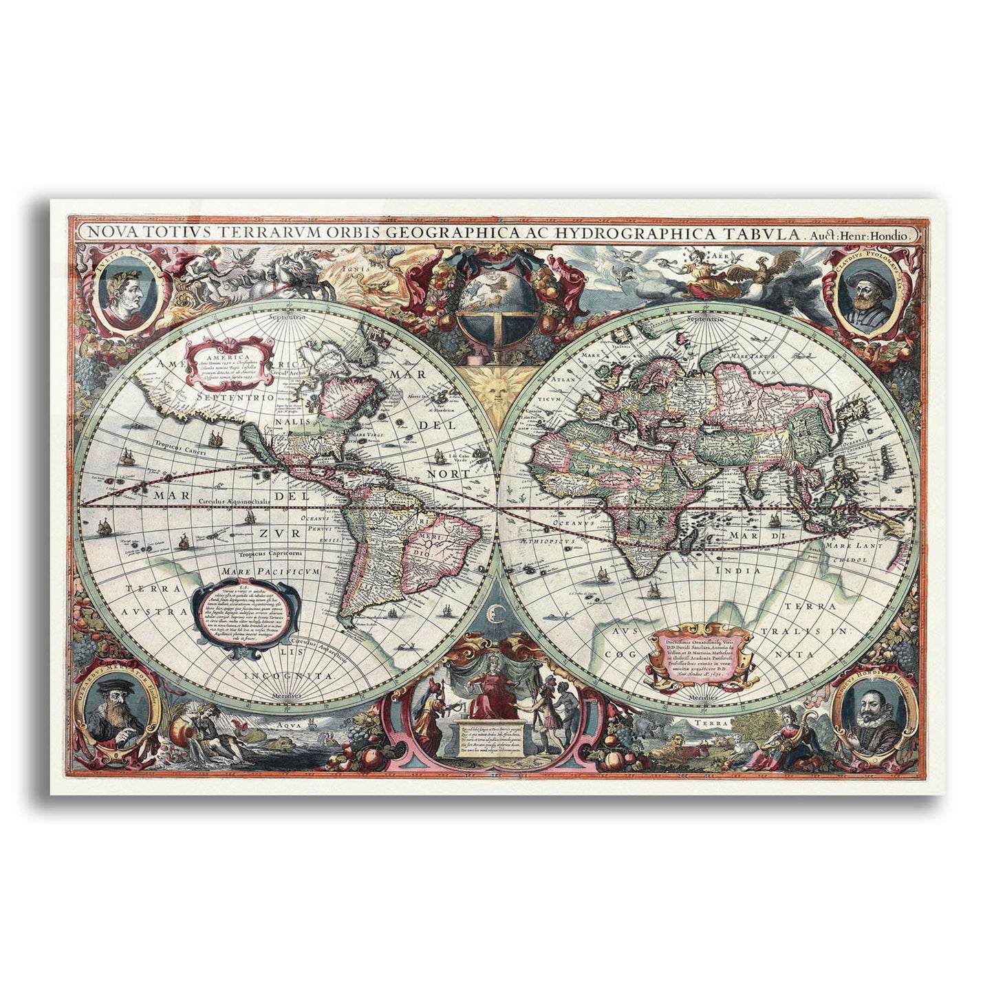 Epic Art 'Nova Totius Terrarum Orbis Tabula' by Hines, Acrylic Glass Wall Art,24x16