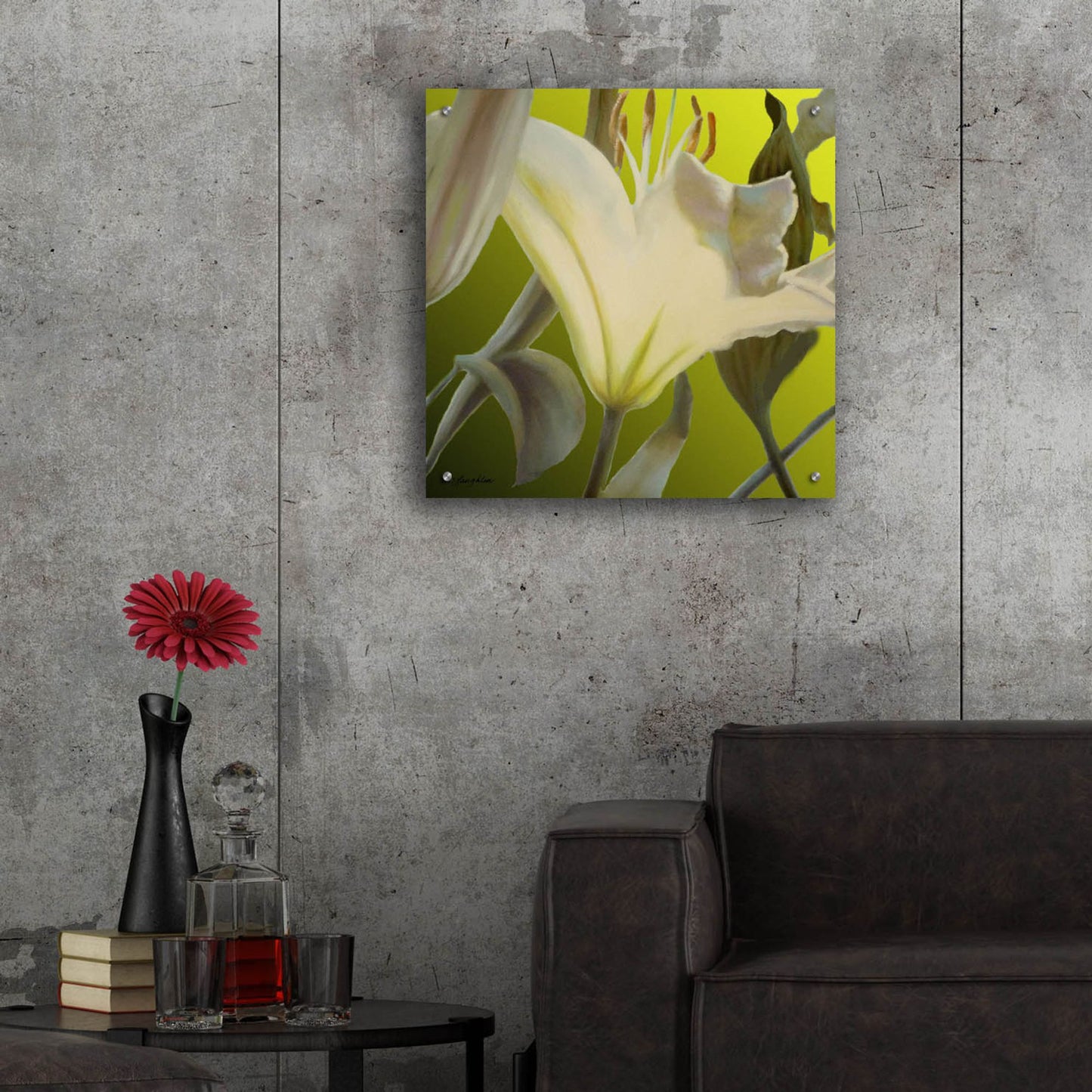 Epic Art 'Lily Green' by Jan Mclaughlin, Acrylic Glass Wall Art,24x24