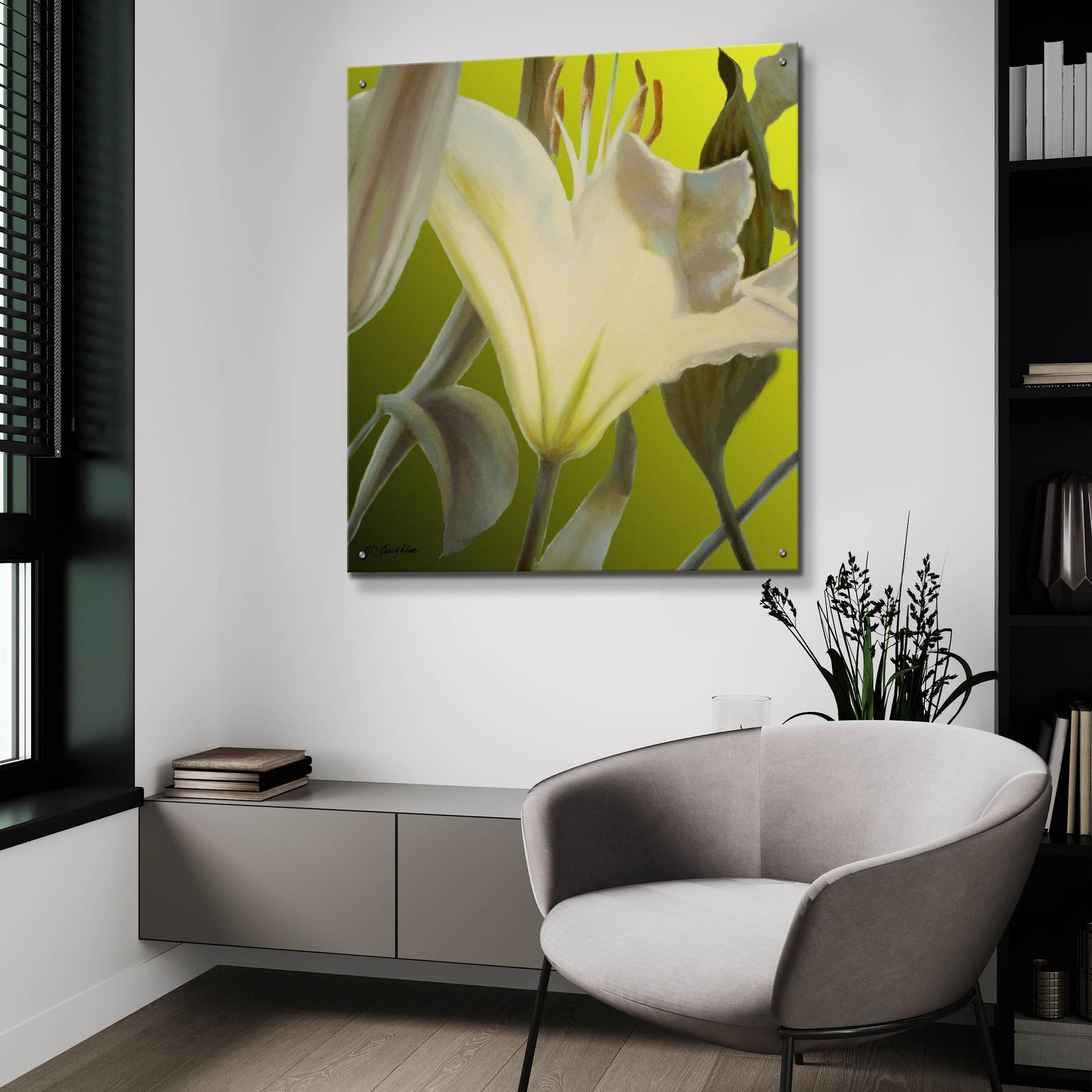 Epic Art 'Lily Green' by Jan Mclaughlin, Acrylic Glass Wall Art,36x36