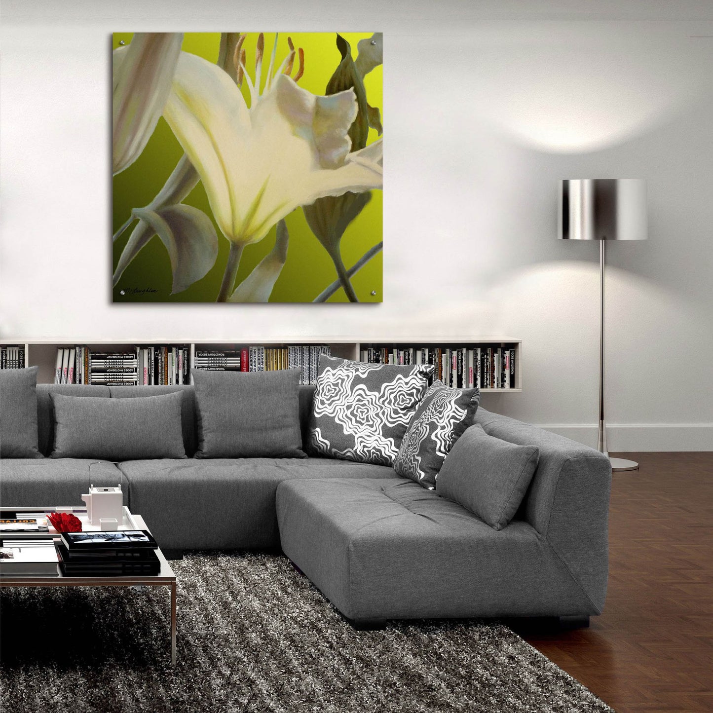 Epic Art 'Lily Green' by Jan Mclaughlin, Acrylic Glass Wall Art,36x36