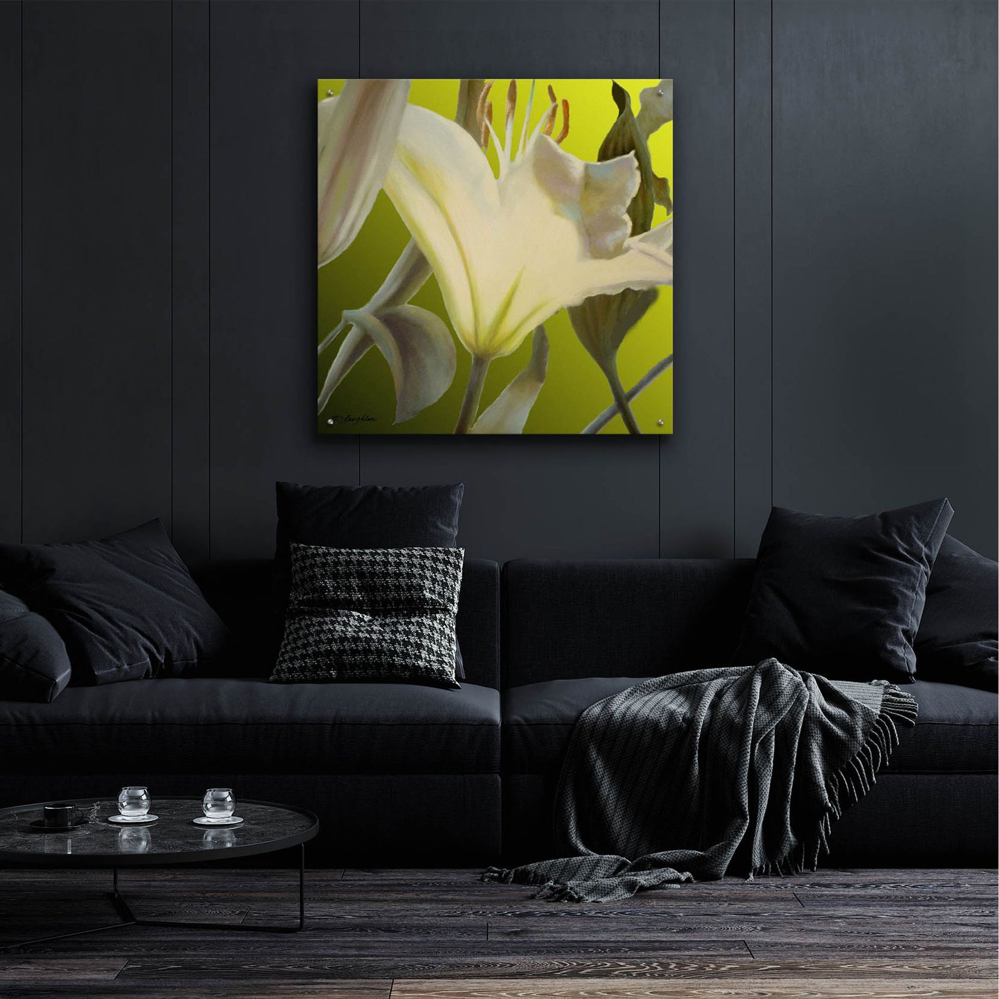 Epic Art 'Lily Green' by Jan Mclaughlin, Acrylic Glass Wall Art,36x36