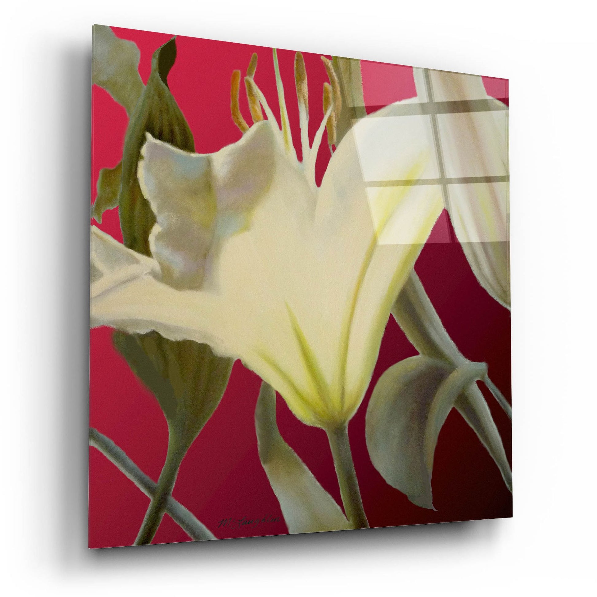 Epic Art 'Lily Red' by Jan Mclaughlin, Acrylic Glass Wall Art,12x12