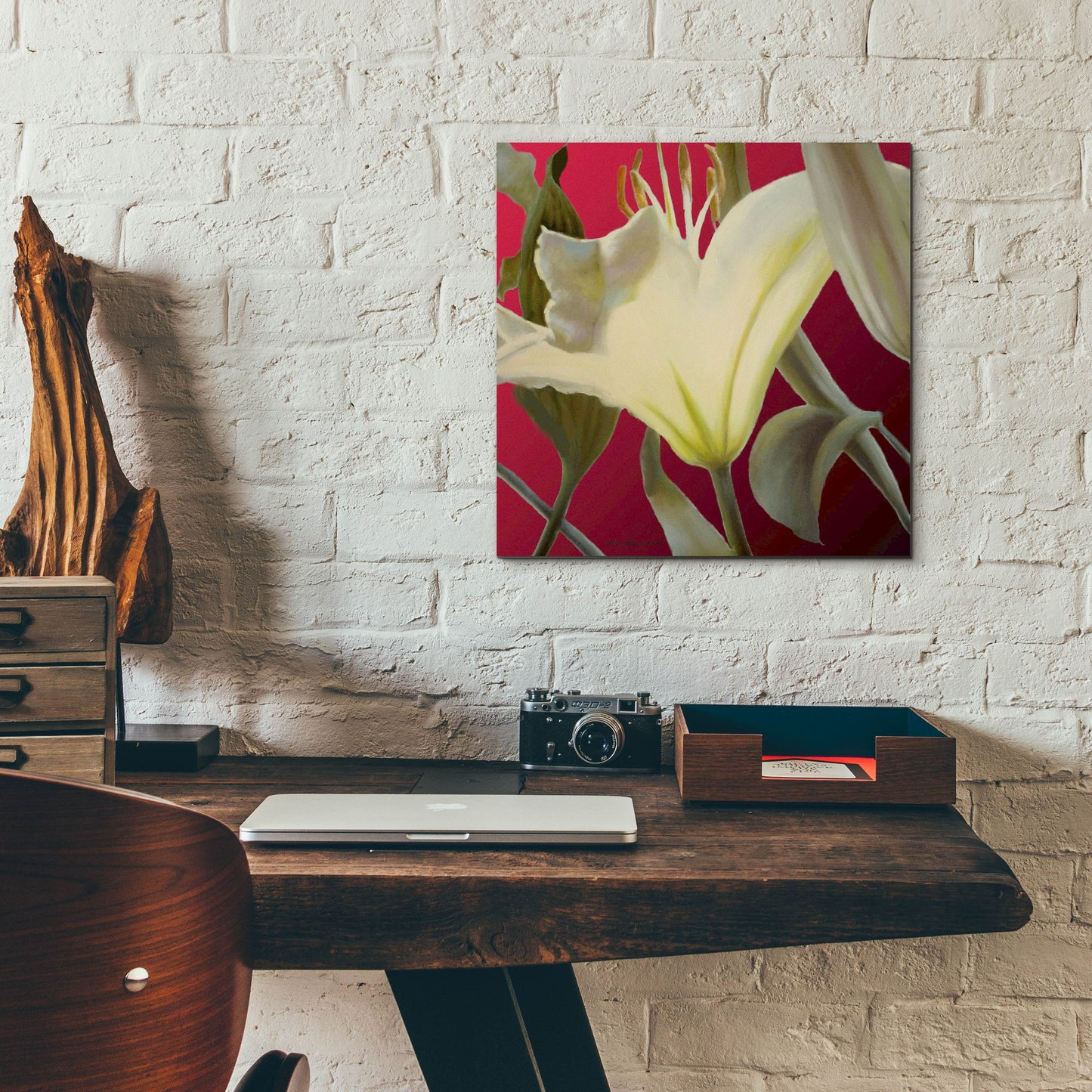 Epic Art 'Lily Red' by Jan Mclaughlin, Acrylic Glass Wall Art,12x12