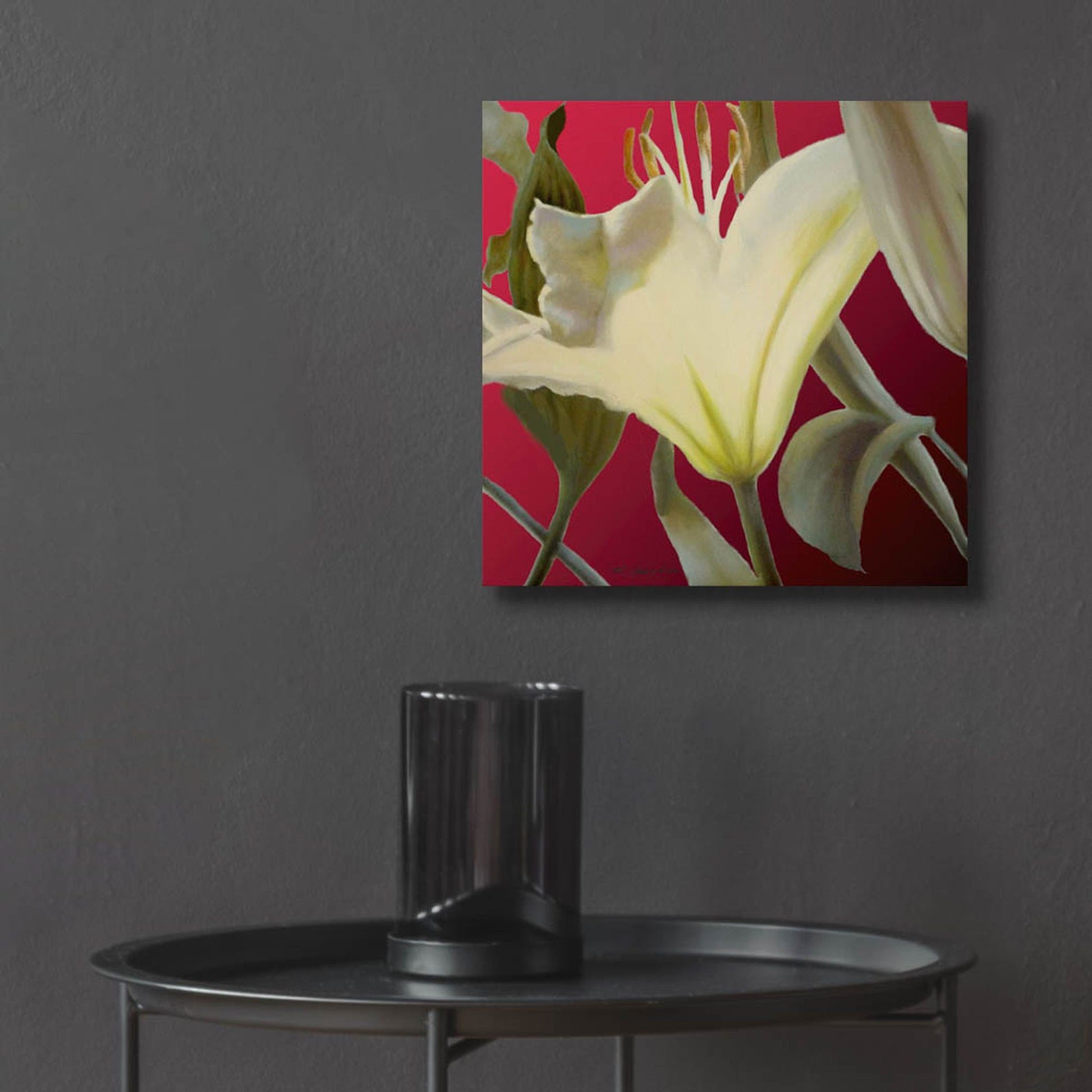 Epic Art 'Lily Red' by Jan Mclaughlin, Acrylic Glass Wall Art,12x12