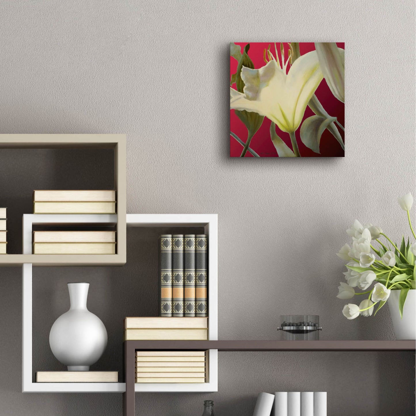 Epic Art 'Lily Red' by Jan Mclaughlin, Acrylic Glass Wall Art,12x12