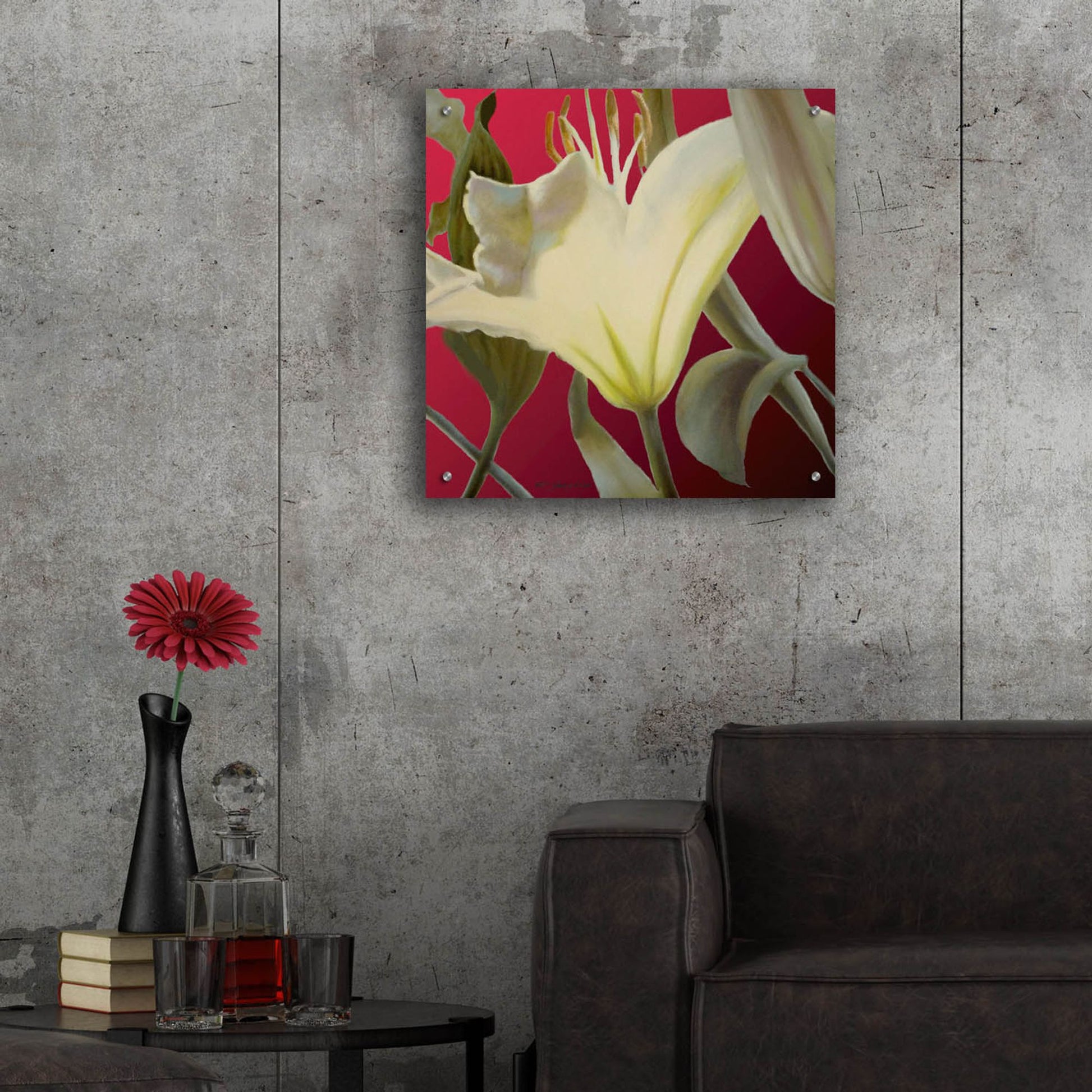 Epic Art 'Lily Red' by Jan Mclaughlin, Acrylic Glass Wall Art,24x24