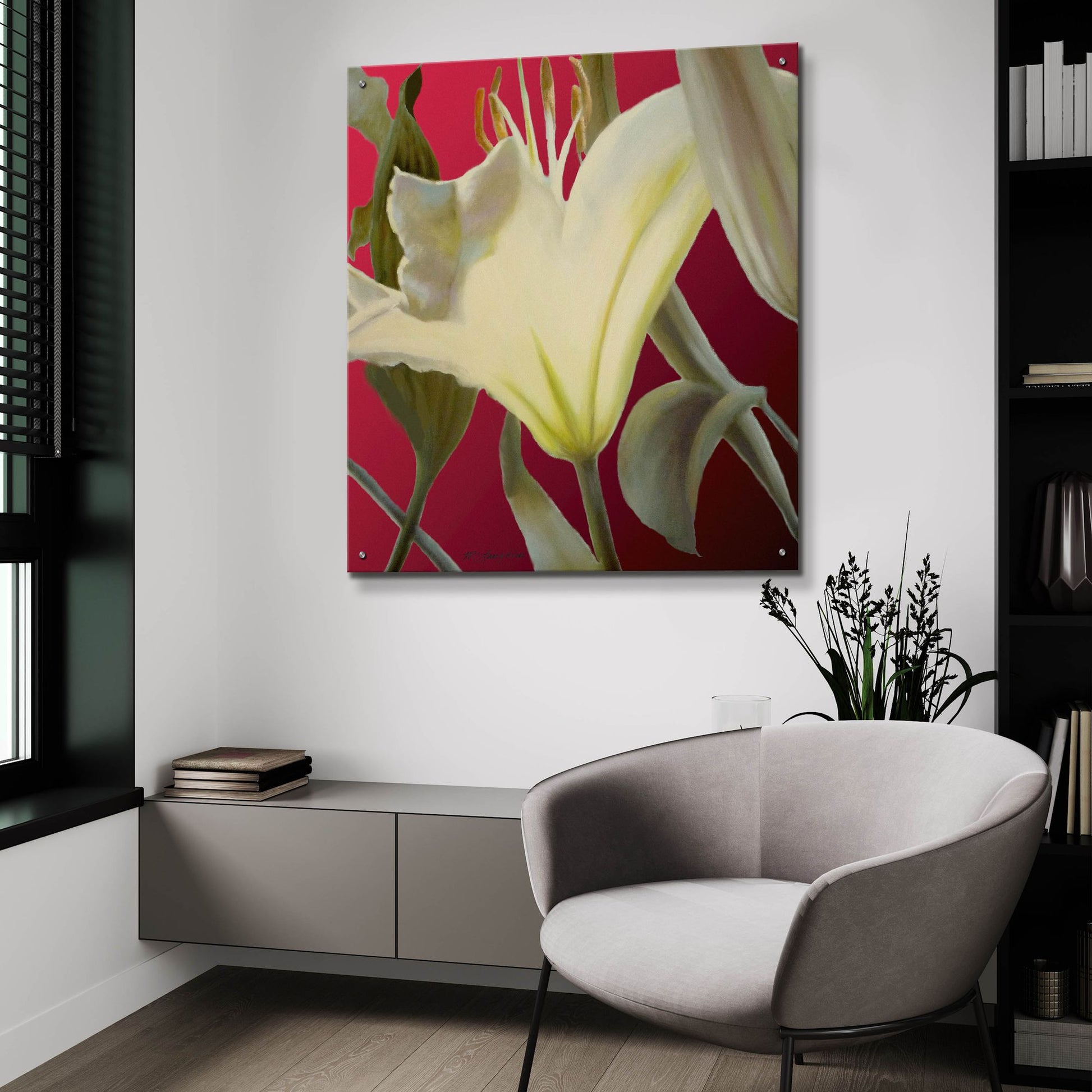 Epic Art 'Lily Red' by Jan Mclaughlin, Acrylic Glass Wall Art,36x36