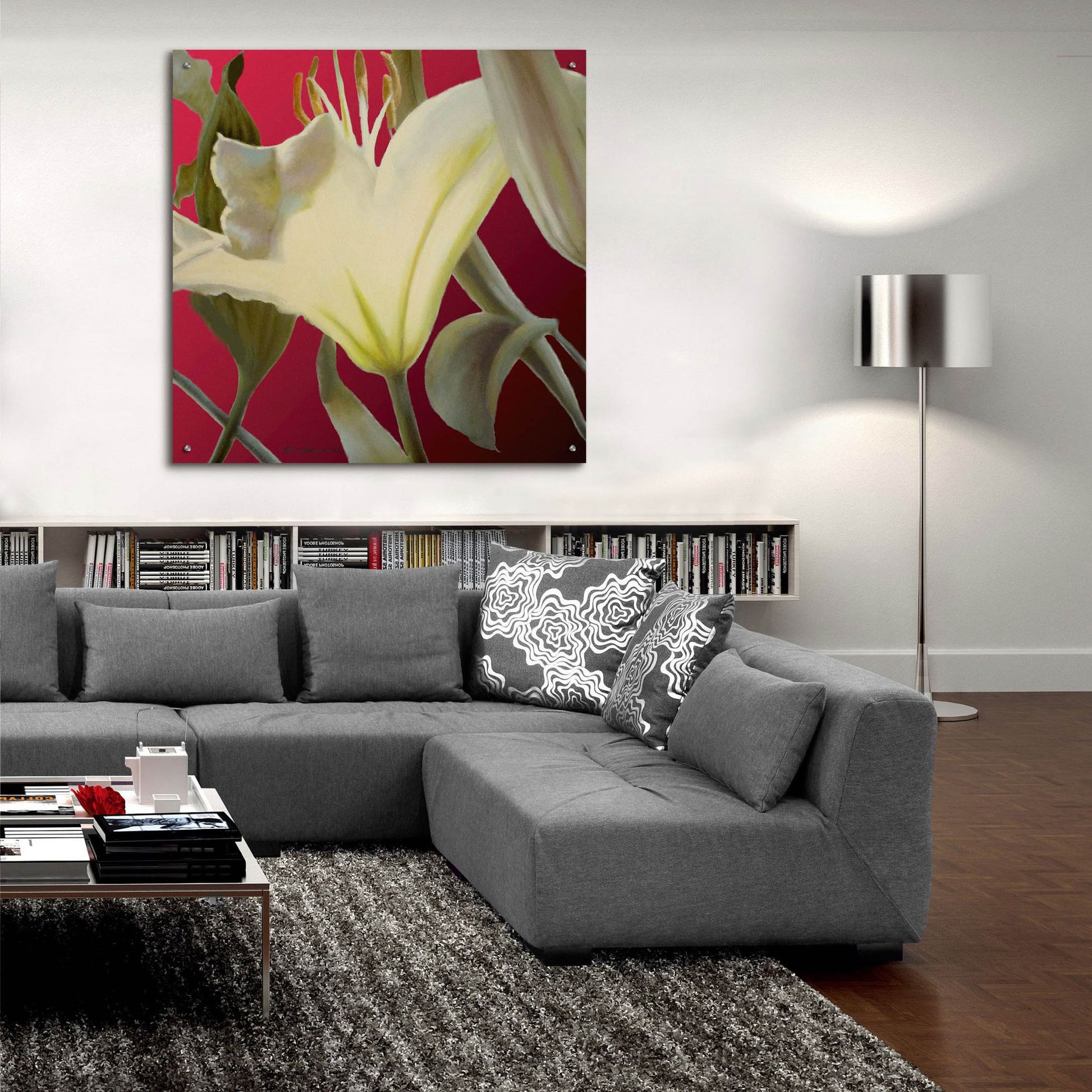 Epic Art 'Lily Red' by Jan Mclaughlin, Acrylic Glass Wall Art,36x36