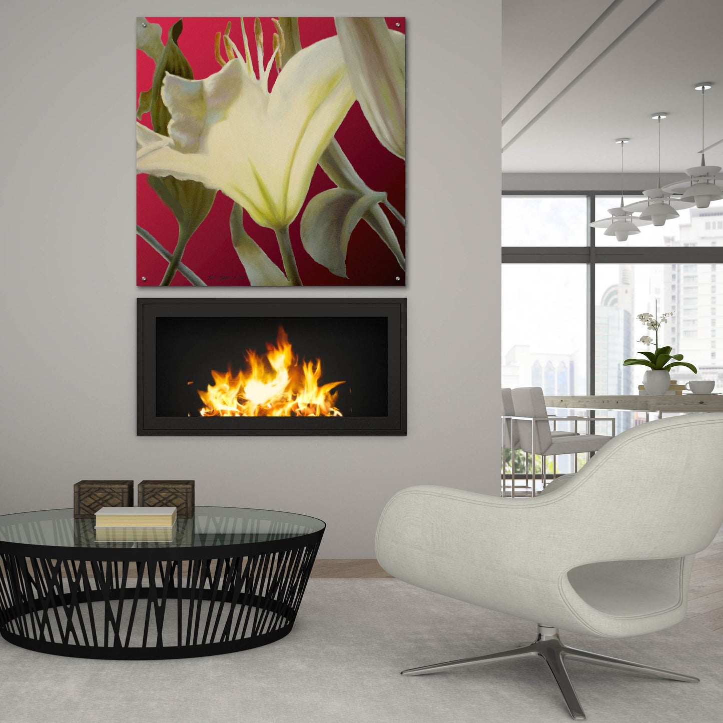 Epic Art 'Lily Red' by Jan Mclaughlin, Acrylic Glass Wall Art,36x36