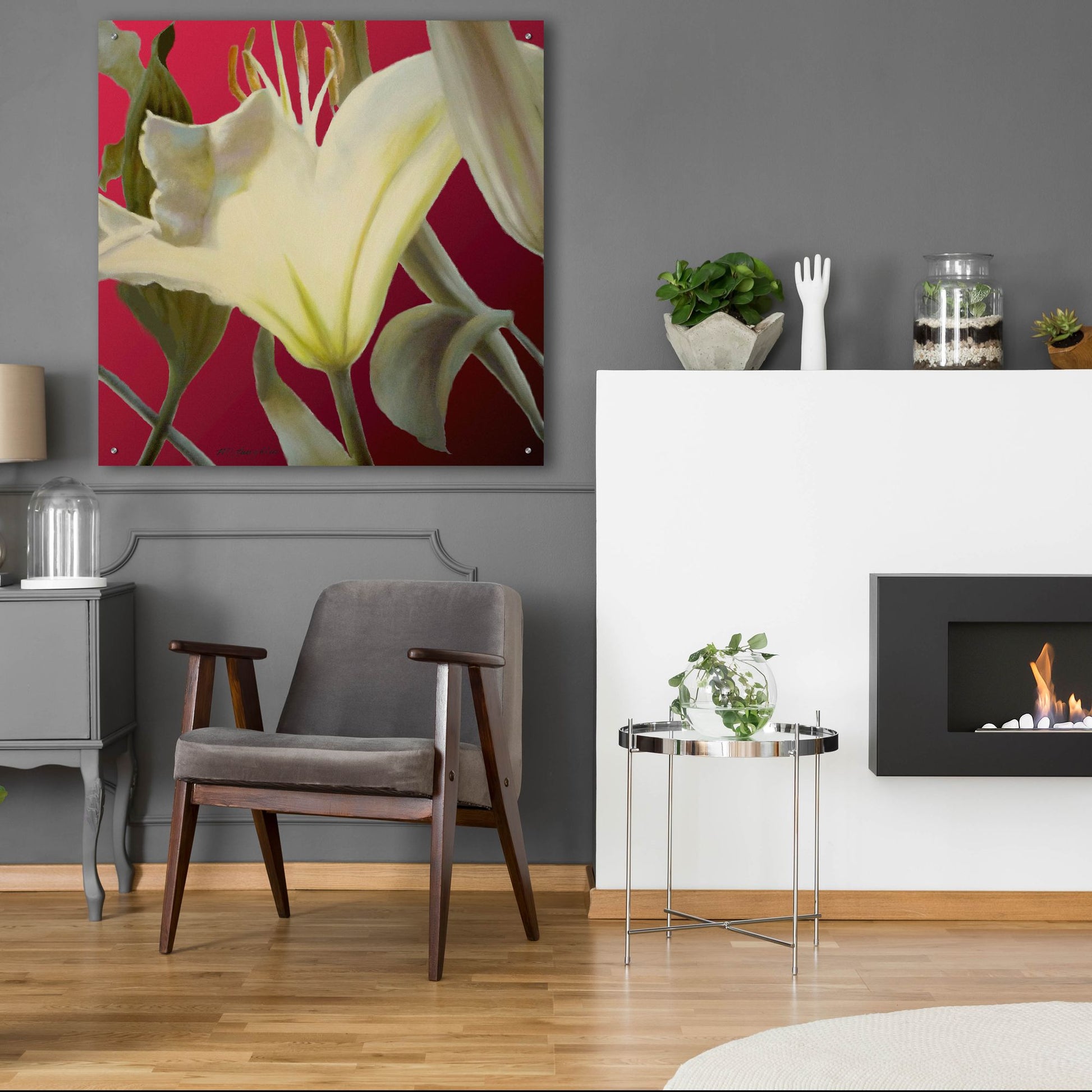 Epic Art 'Lily Red' by Jan Mclaughlin, Acrylic Glass Wall Art,36x36