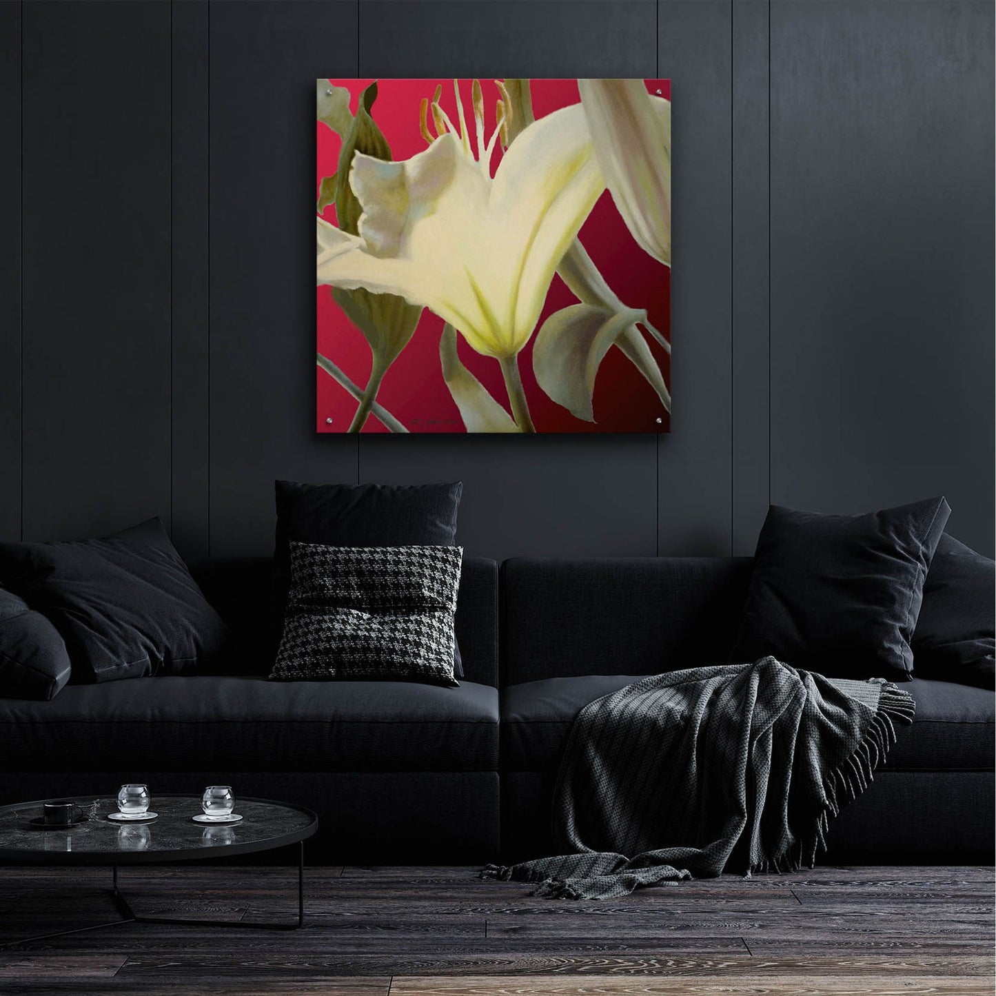 Epic Art 'Lily Red' by Jan Mclaughlin, Acrylic Glass Wall Art,36x36