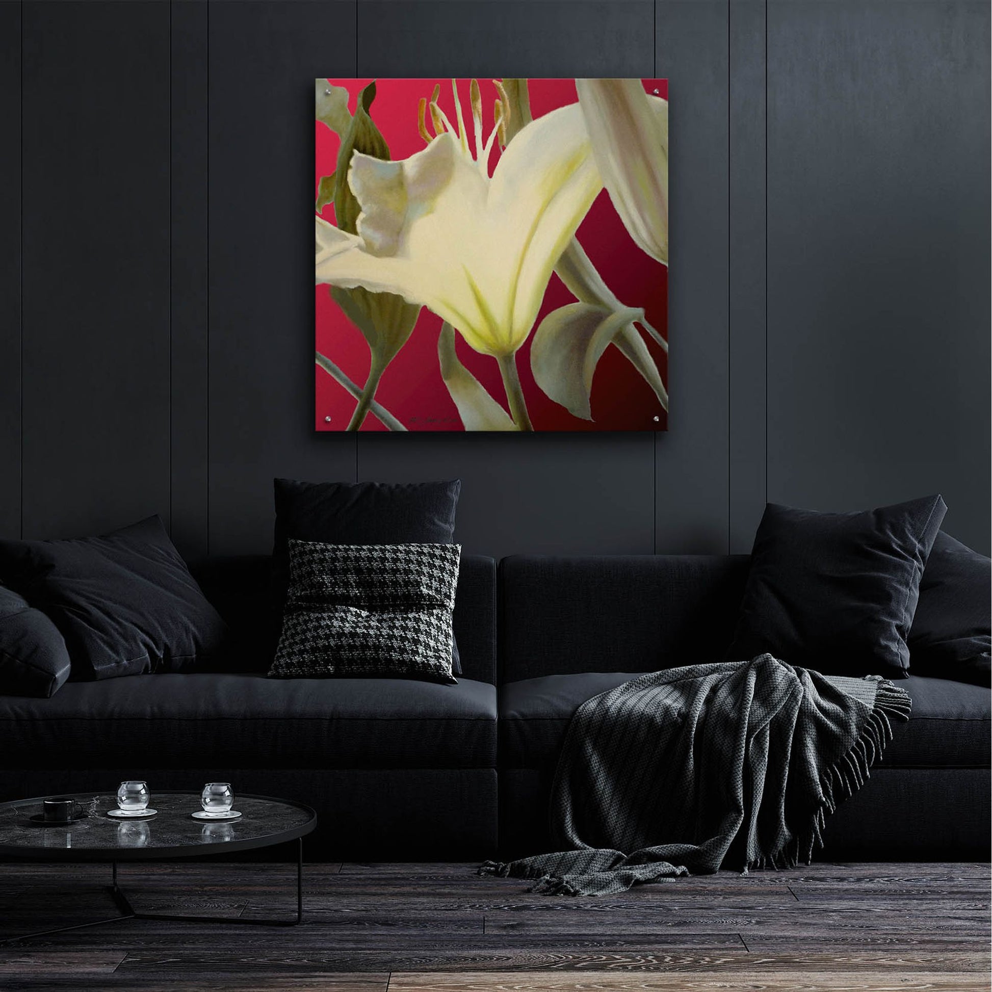 Epic Art 'Lily Red' by Jan Mclaughlin, Acrylic Glass Wall Art,36x36