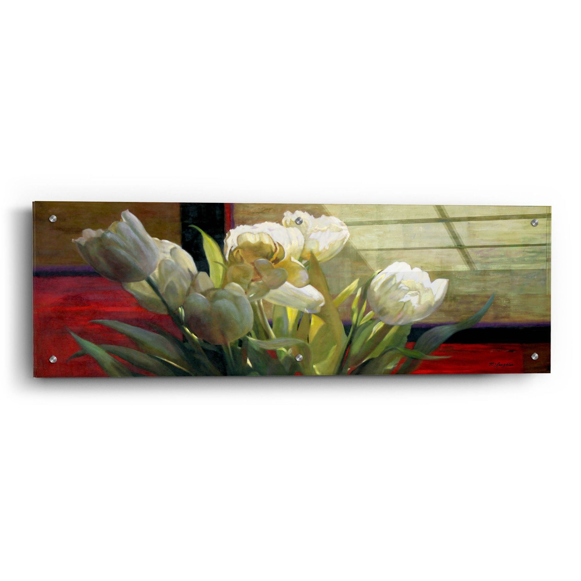 Epic Art 'Tulips With Red' by Jan Mclaughlin, Acrylic Glass Wall Art,36x12