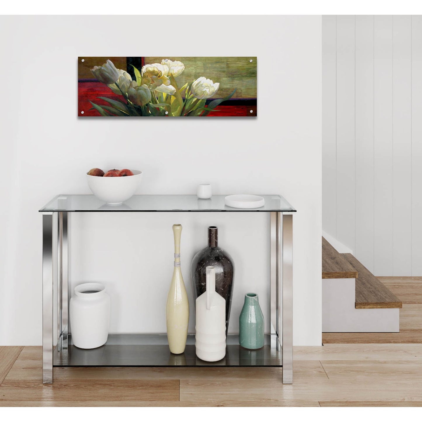 Epic Art 'Tulips With Red' by Jan Mclaughlin, Acrylic Glass Wall Art,36x12