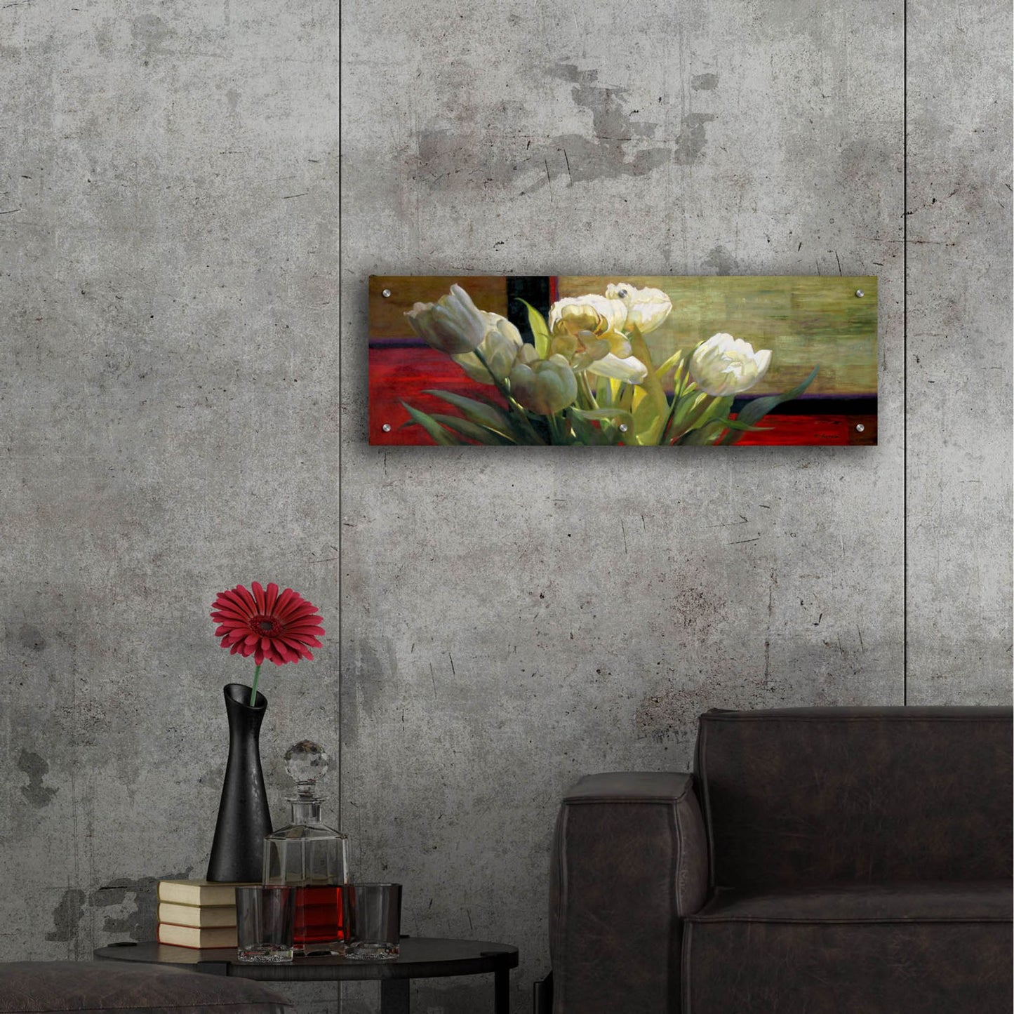 Epic Art 'Tulips With Red' by Jan Mclaughlin, Acrylic Glass Wall Art,36x12