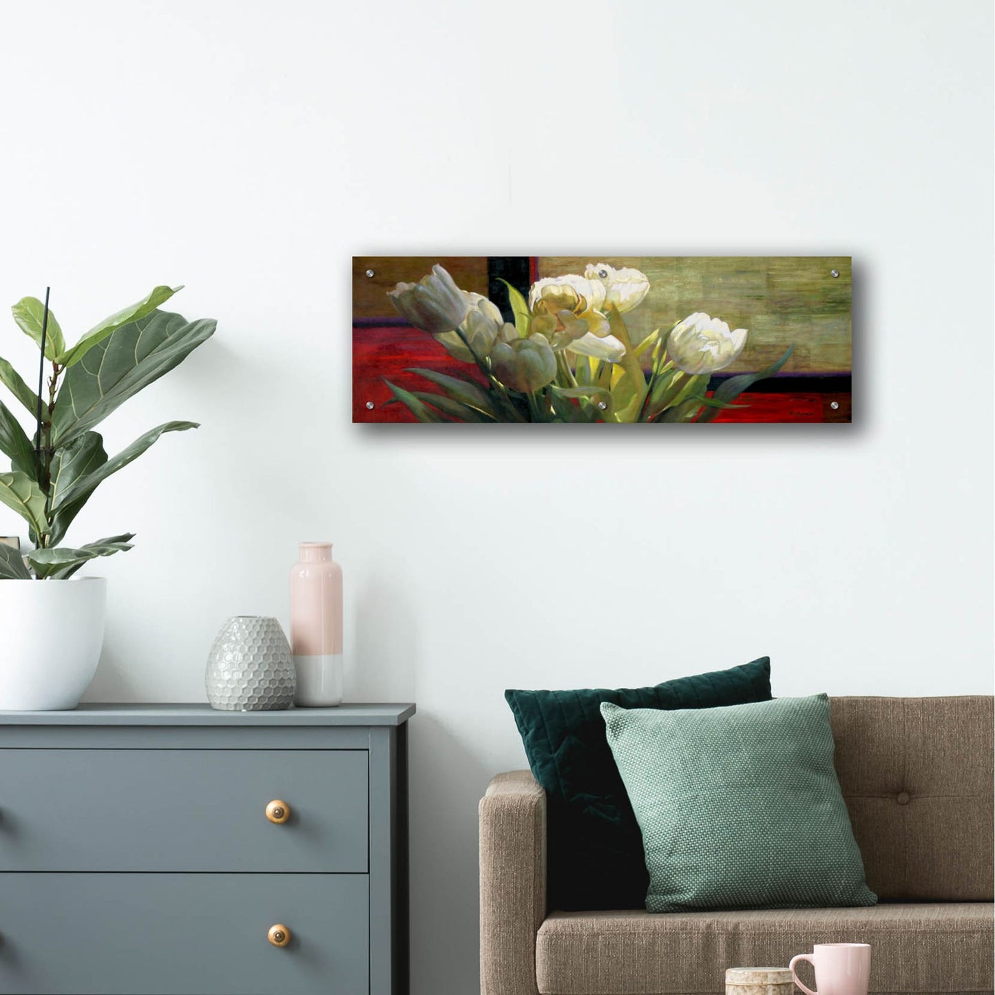 Epic Art 'Tulips With Red' by Jan Mclaughlin, Acrylic Glass Wall Art,36x12