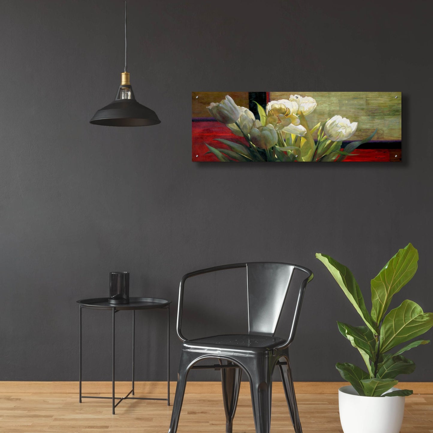 Epic Art 'Tulips With Red' by Jan Mclaughlin, Acrylic Glass Wall Art,48x16