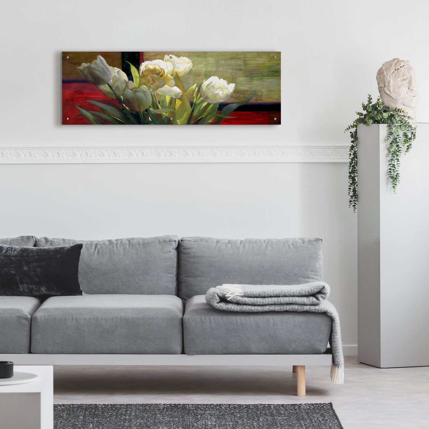 Epic Art 'Tulips With Red' by Jan Mclaughlin, Acrylic Glass Wall Art,48x16