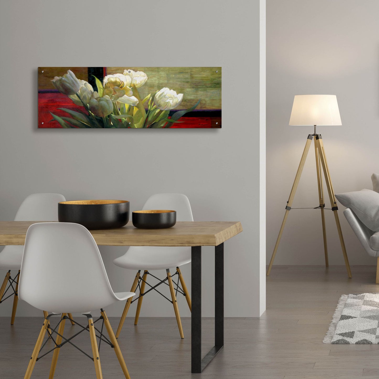 Epic Art 'Tulips With Red' by Jan Mclaughlin, Acrylic Glass Wall Art,48x16