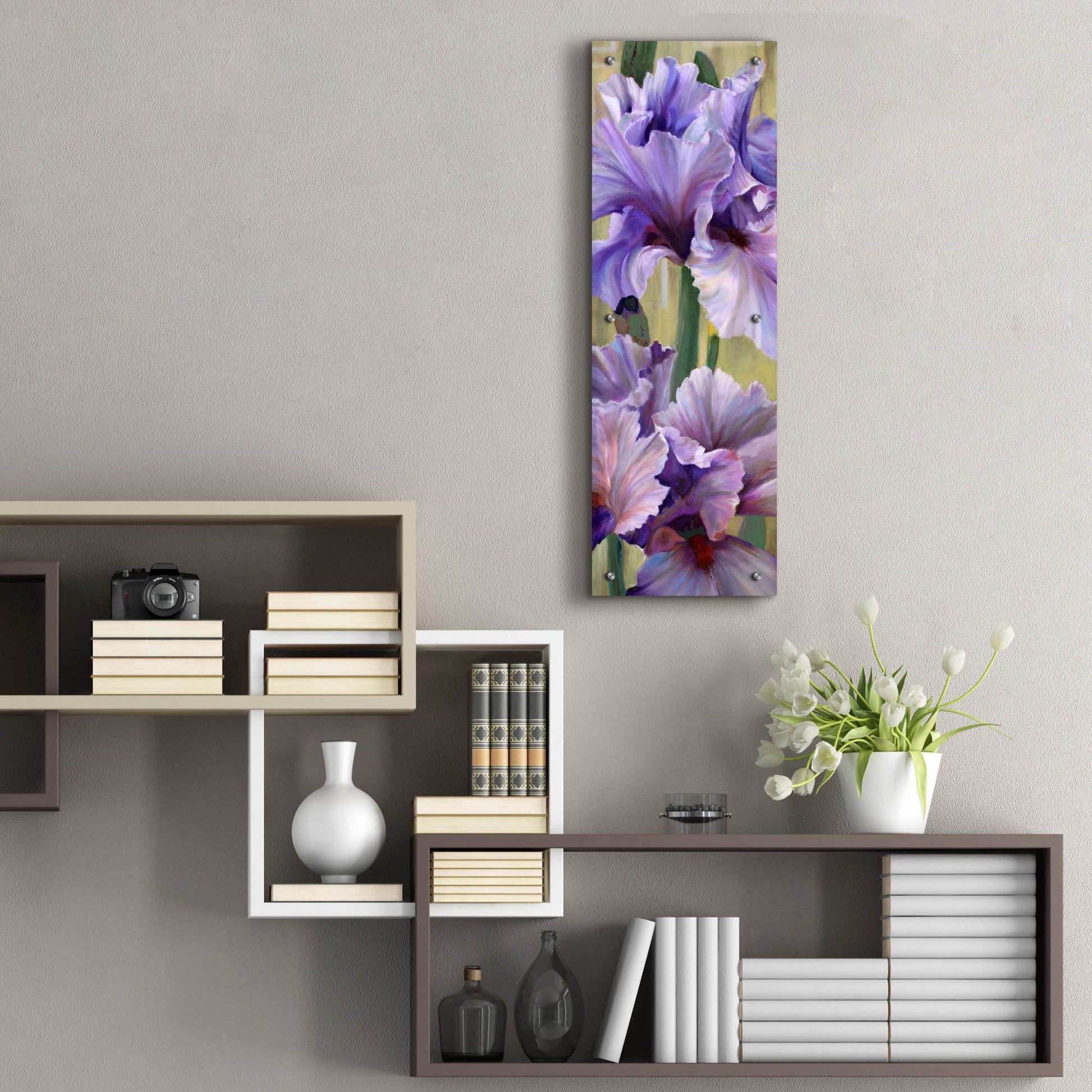 Epic Art 'Iris I' by Jan Mclaughlin, Acrylic Glass Wall Art,12x36