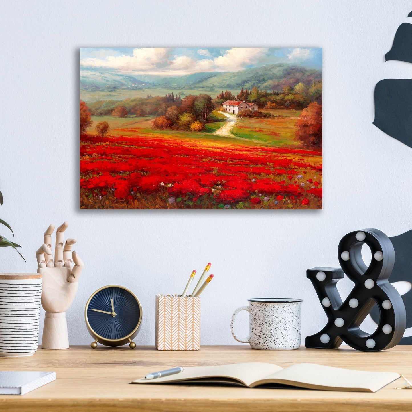 Epic Art 'Poppy Fields Afar' by Marino, Acrylic Glass Wall Art,16x12